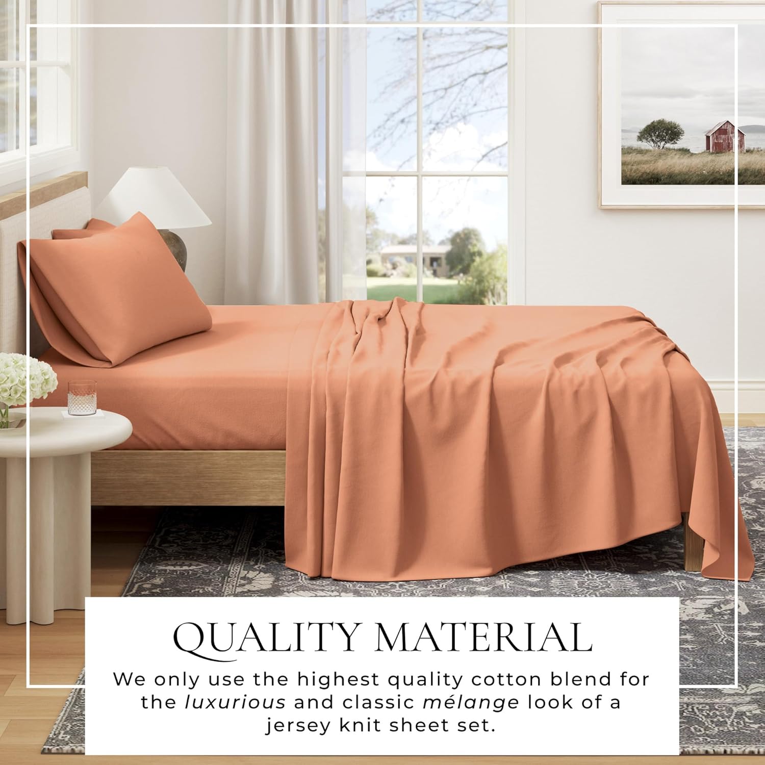 Great Bay Home Cotton Jersey Knit King Sheet Set - Ultra-Soft, Stretchy, Heathered Melange Bed Sheets - Cozy, Soft T-Shirt Sheet & Pillowcase Set (Terracotta)