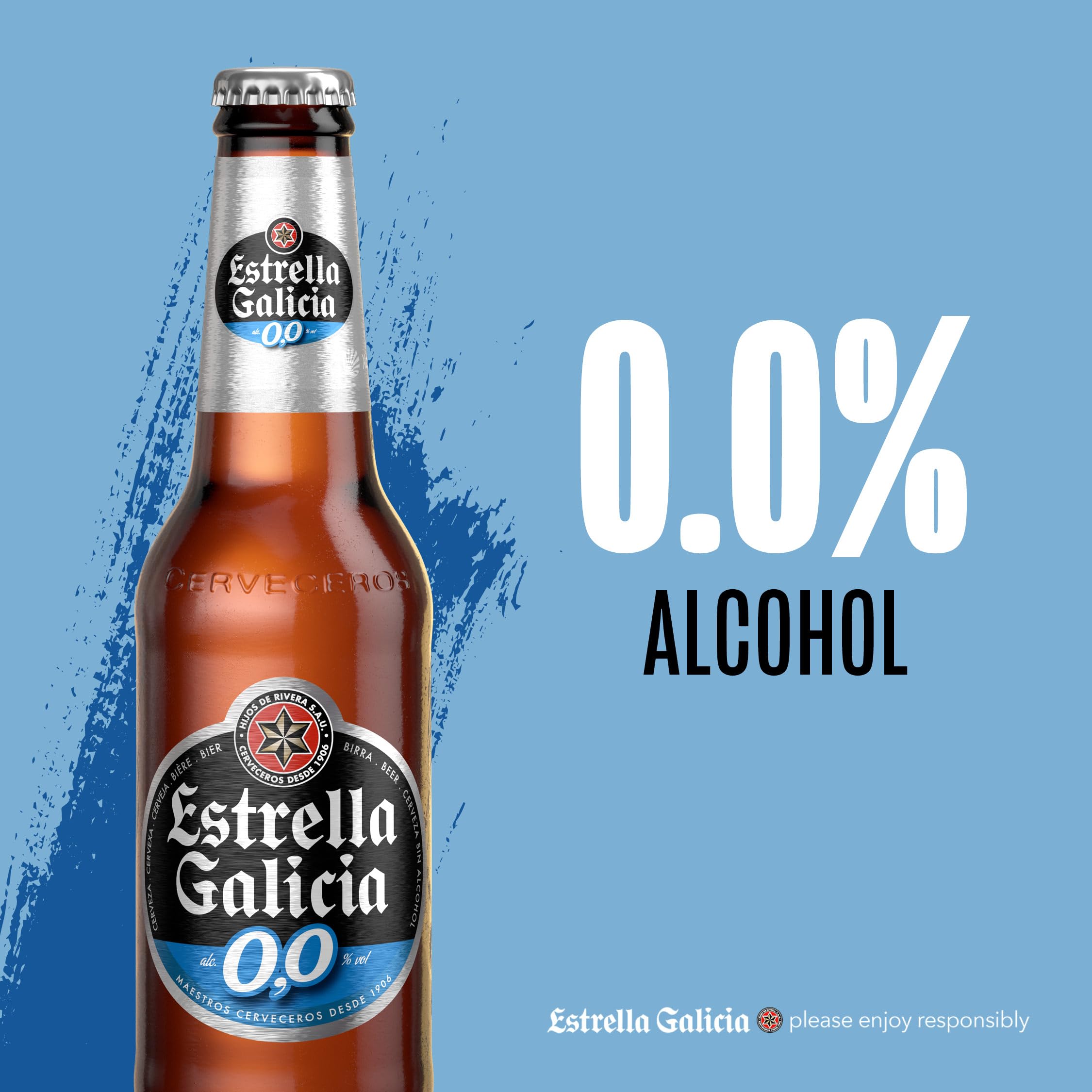 Estrella Galicia 0,0% Vol. - Spanisches Lagerbier alkoholfrei 12 x 0,33l - Inklusive Haus der Biere Berlin Bierdeckel