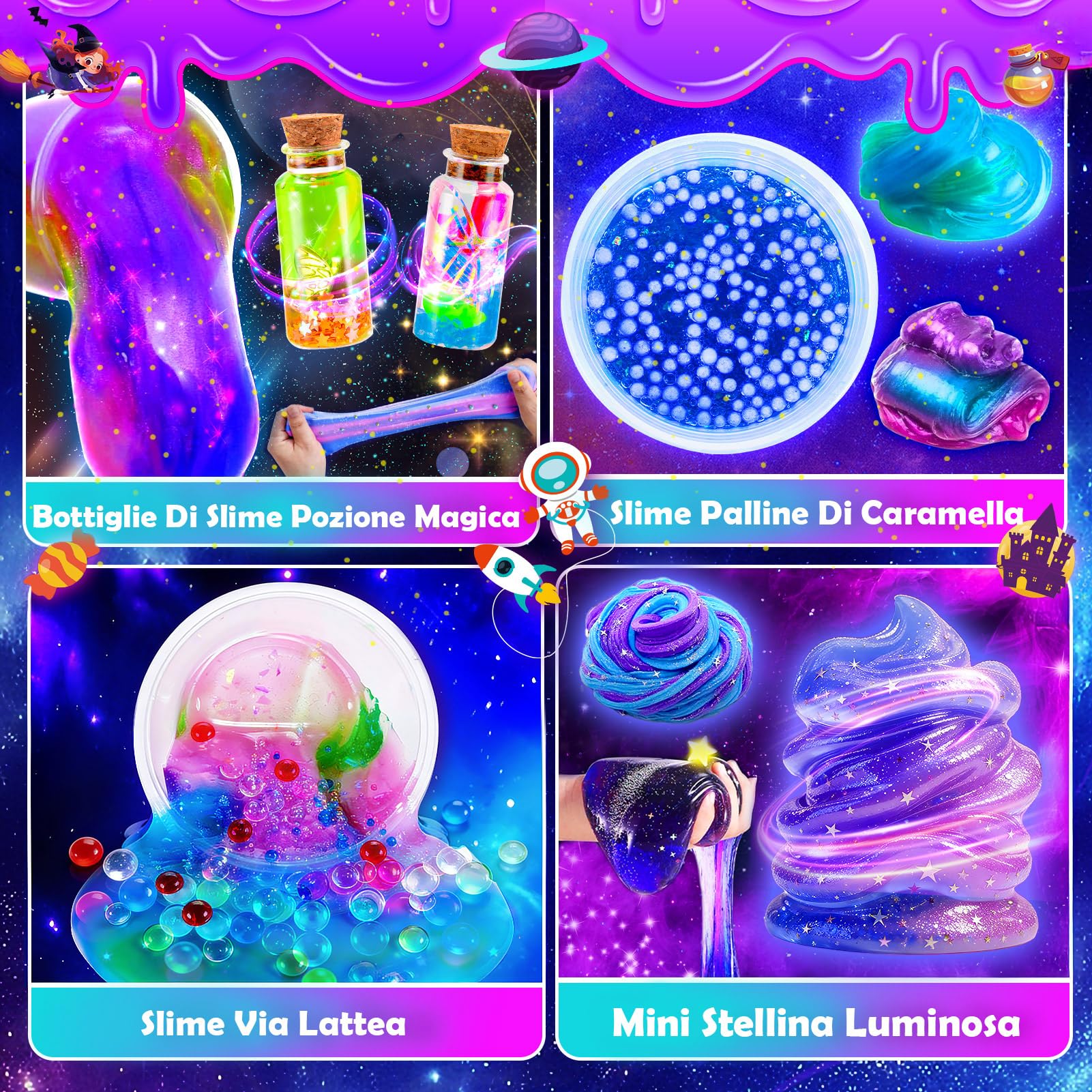 iKidiki Slime per Bambini 6 7 8 9 10 11 12 Anni, Giochi Bambina 6-12 Anni Femmina Galaxy Slime Fluffy Regalo Bimba 6-12 Anni Slime Kit Lavoretti Creativi per Bambini Pozioni Magiche Bambina Giocattoli
