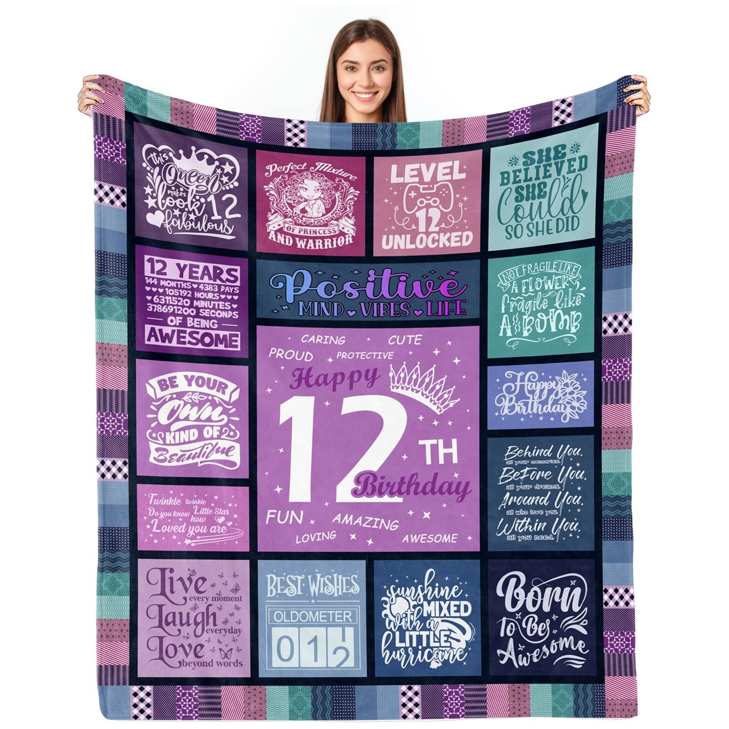ATOurDealss 12 Year Old Girl Birthday Gifts, Gifts for 12 Year Old Girl, 12th Birthday Gifts for Girls, Birthday Gifts for 12 Year Old Girl, 12th Birthday Decorations for Girls Throw Blanket 60"X50"