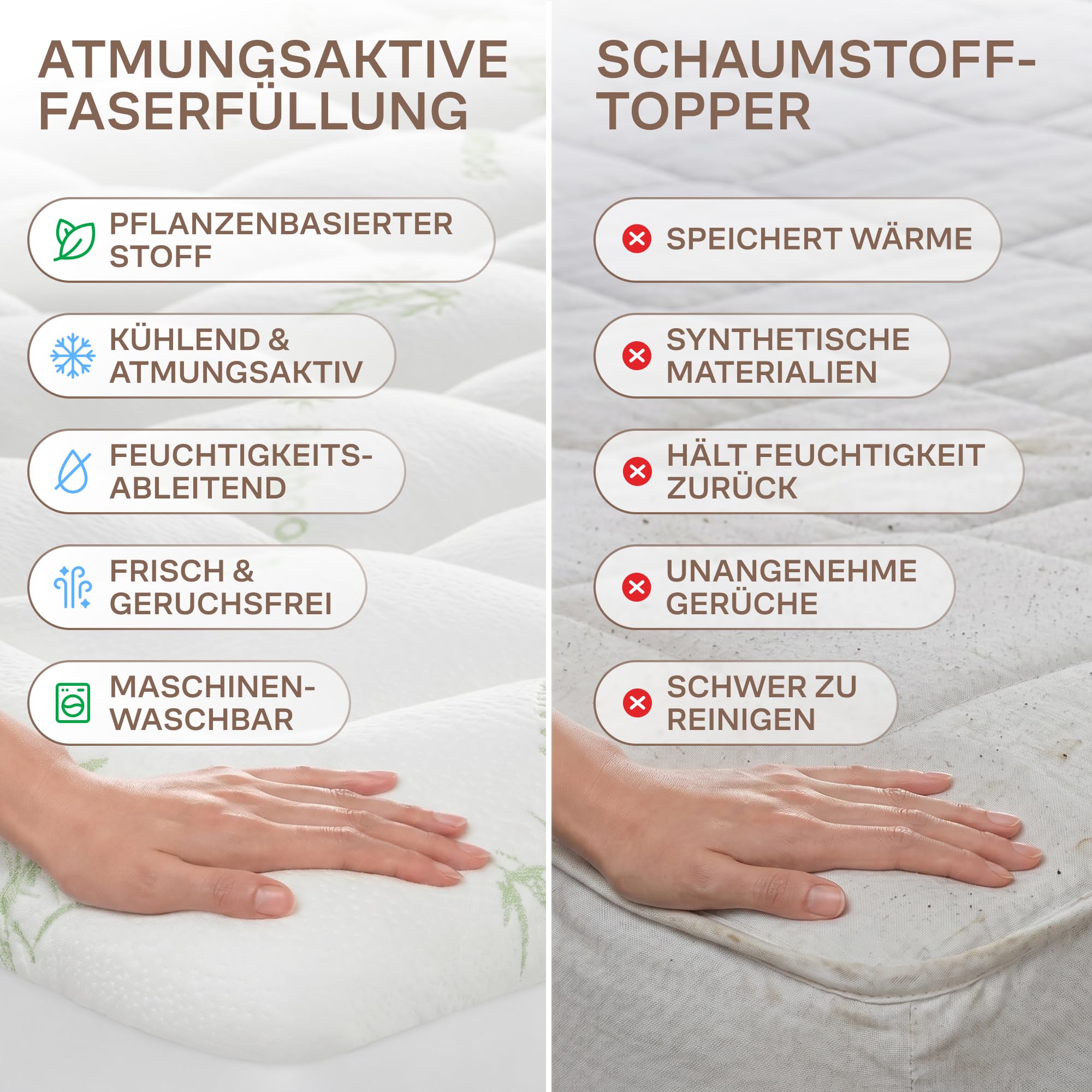 Matratzen Topper für himmlischen Komfort – Ultraweicher, atmungsaktiver und kühlender Matratzenschoner aus Bambusviskose – 180 x 200 cm, Tiefe Taschenpassform