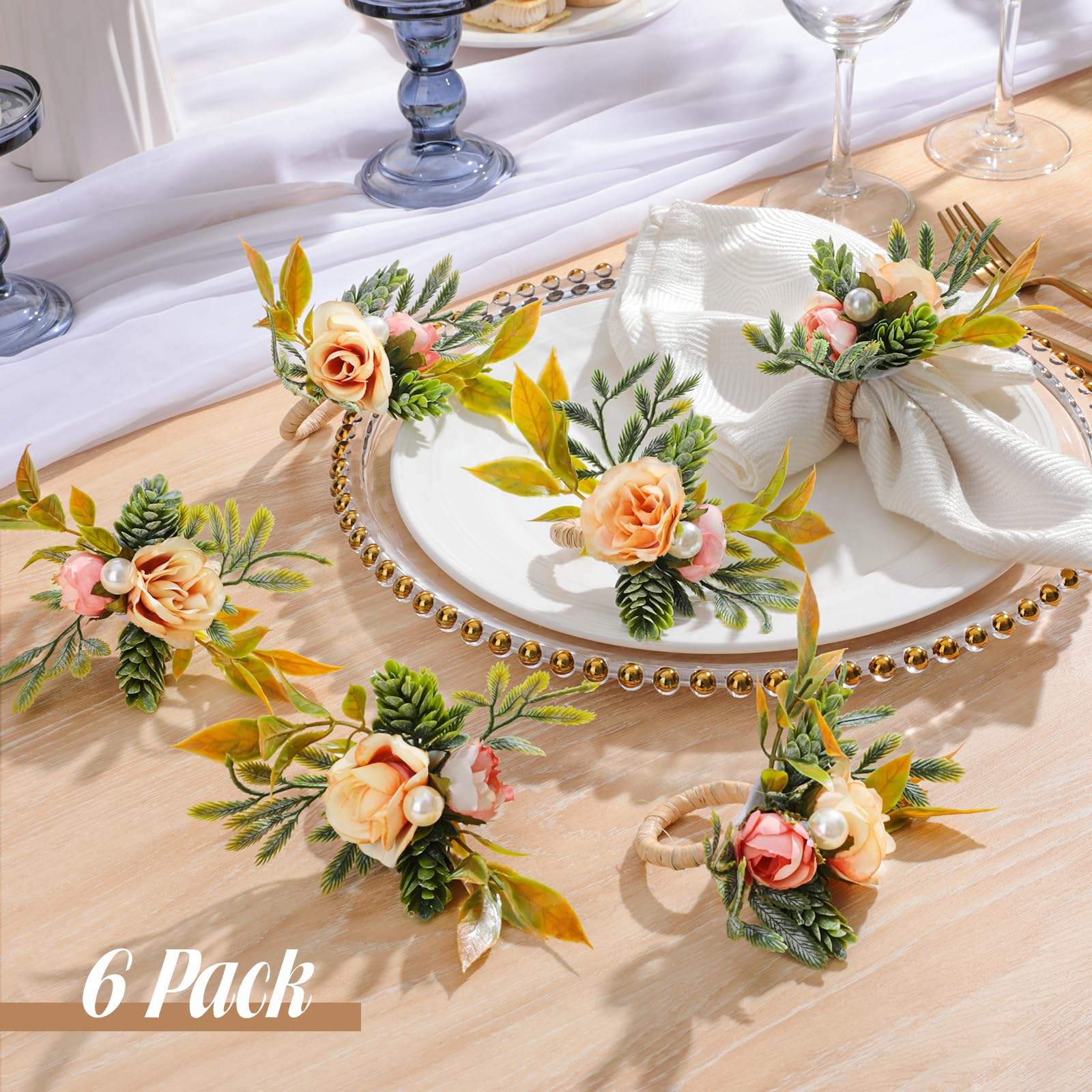 Ronds De Serviette Fleur Dorés - Lot De 6 - Décoration Table