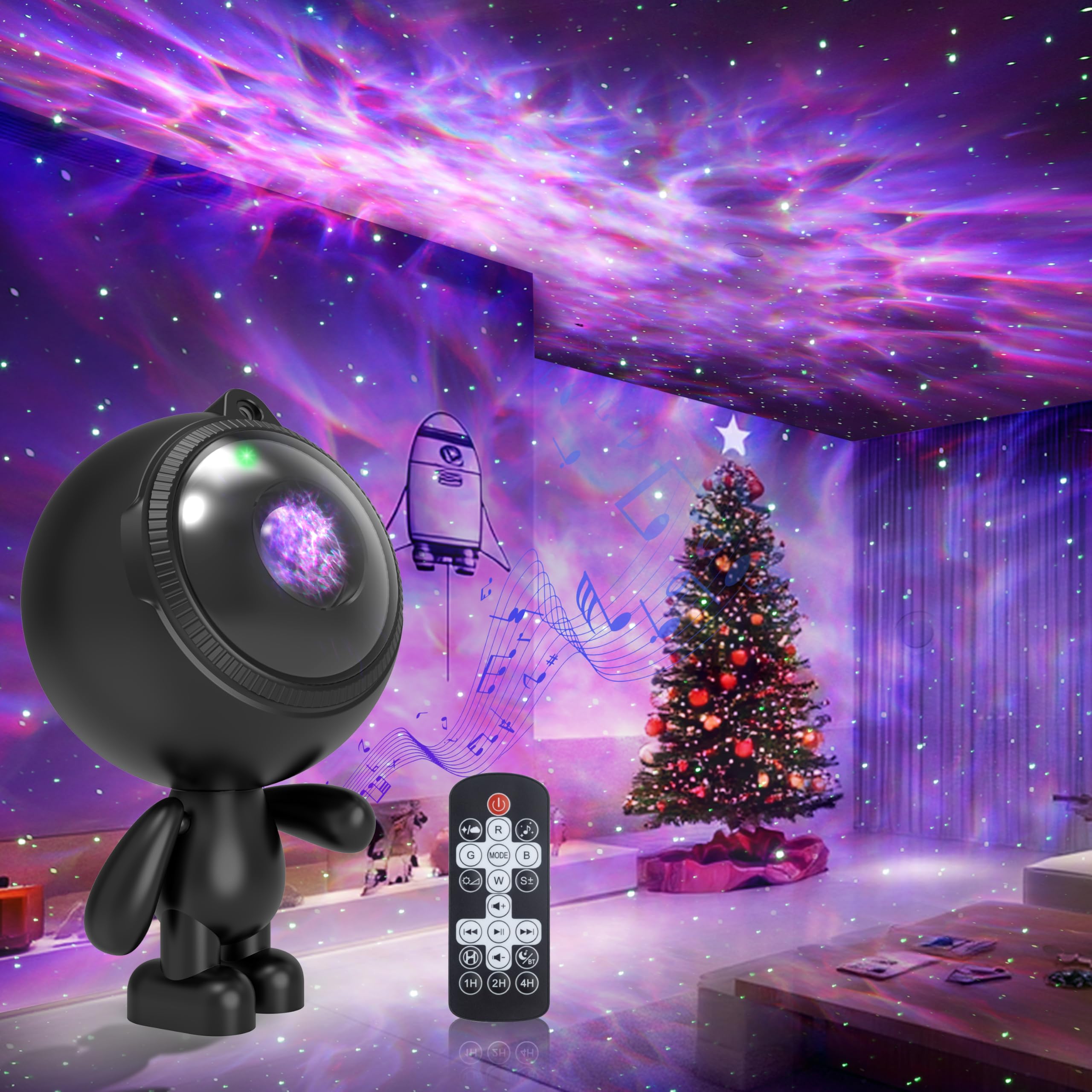 AIRIVO Astronaut Galaxy Projector, Star Lights for Bedroom, Star Projector Night Light for Kids, Bluetooth Speaker Ceiling Projector, Room Decor Gifts for Adults, Teens, Christmas
