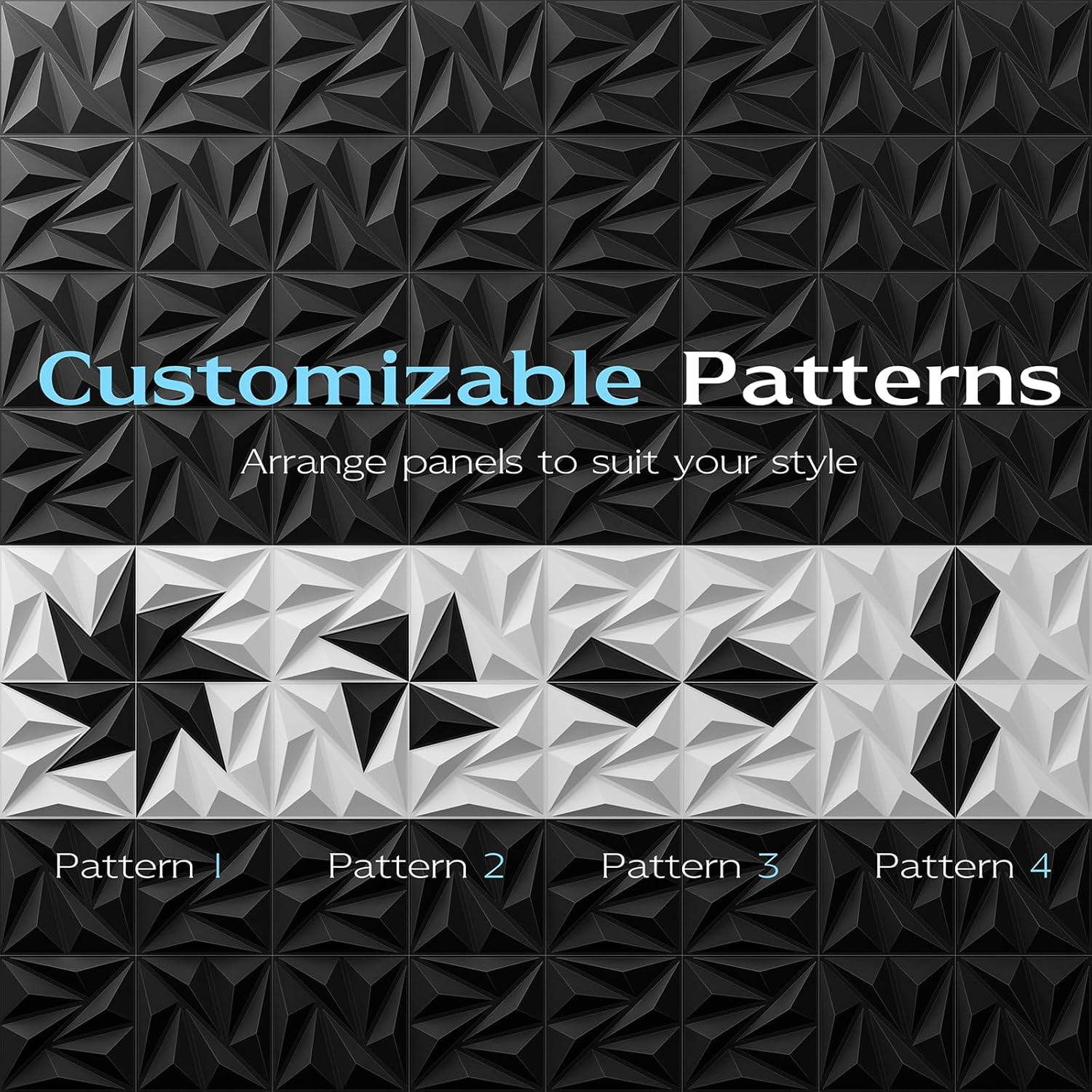 48 Pack 3D Wall Panels for Interior Wall Decor,PVC Textured Wall Panel for Home and Office Interiors, Black, 12"x12", Covers 47 Sq.Ft.