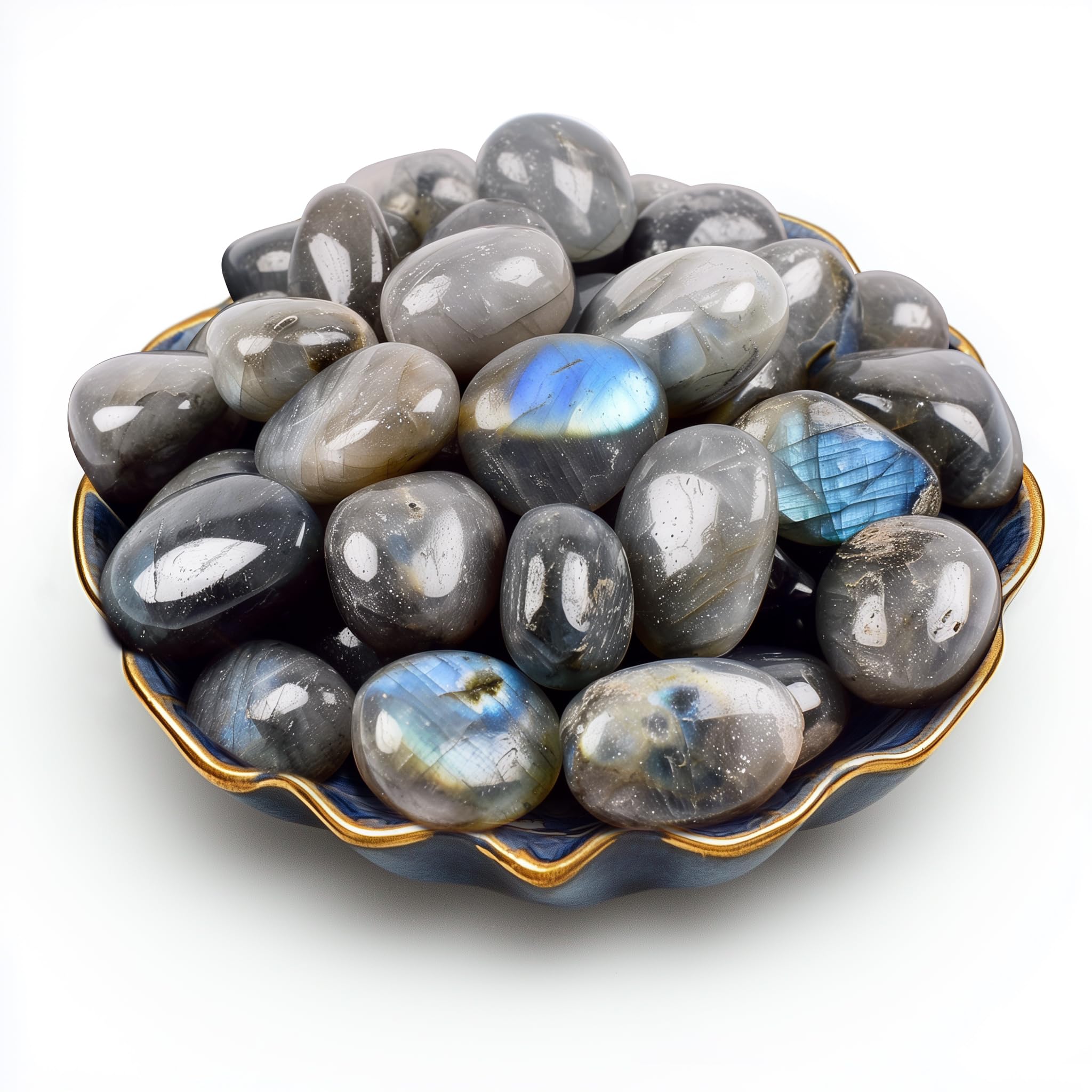 Polished Stone Set Labradorite Crystals, 0.8" Handpicked Tumbled Gemstones Rocks, Pebbles for Reiki, Chakra, Healing, Home Decor