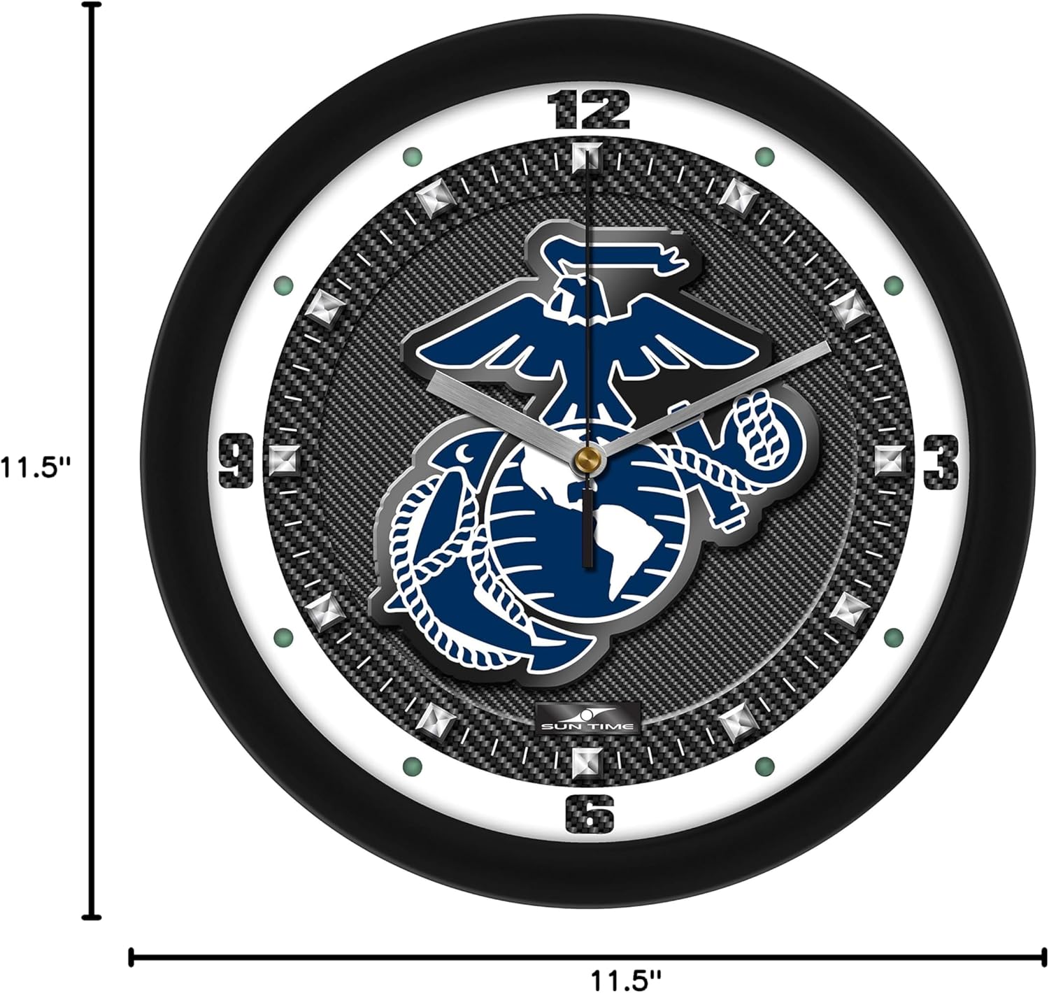 SunTime U.S. Marines Wall Clock, Printed Carbon Fiber Graphics, Quiet Non-Ticking Movement, 11.5"
