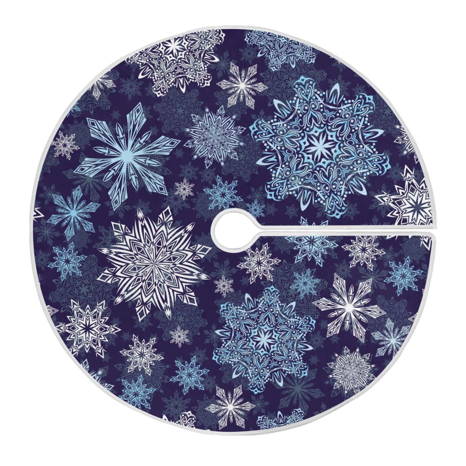 Christmas Tree Skirt Snowflake Ice Blue 48 Inch Xmas Tree Mat