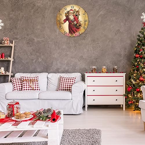 Miniatura 6 de godblessign Reloj de pared de esquí de Papá Noel de Navidad, funciona con pilas, fácil de leer, reloj redondo de Navidad, silencioso, sin tictac,