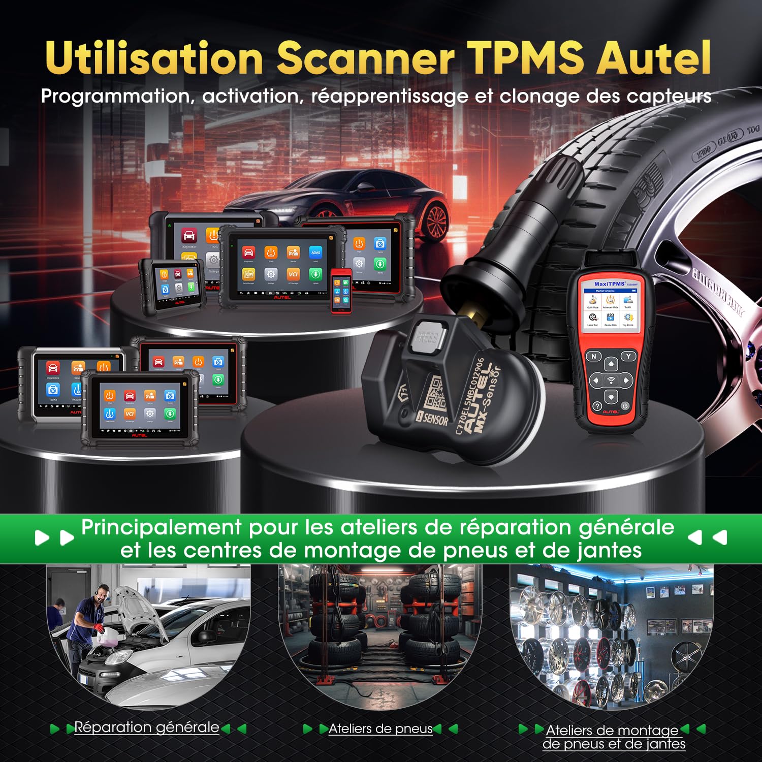Autel TPMS Sensor 2en1 MX-Sensor, 1-Sensor Press-in Tire Pressure Monitor System Capteur, OE-Level Programmable & Clonable Wireless TPMS Sensor pour Tous Véhicules (Rubber Valve, 4PCS)