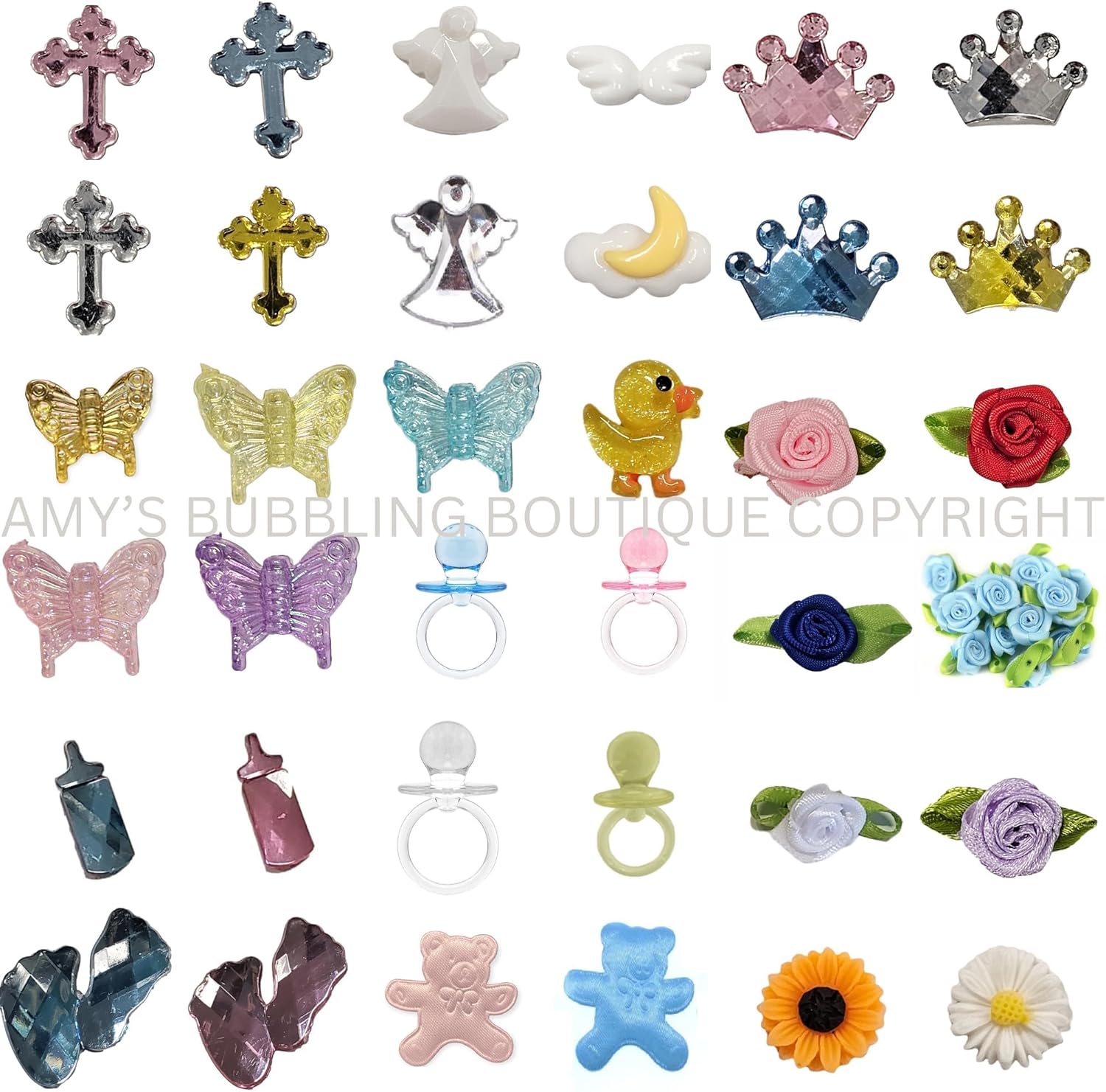 Amy's Bubbling Boutique 25 Personalized Baptism Christening Ribbons Party Favors or Baby Shower Sprinkle Bautizo Birthday Assembled Bows Custom Ribbon anos quinceaneras listones