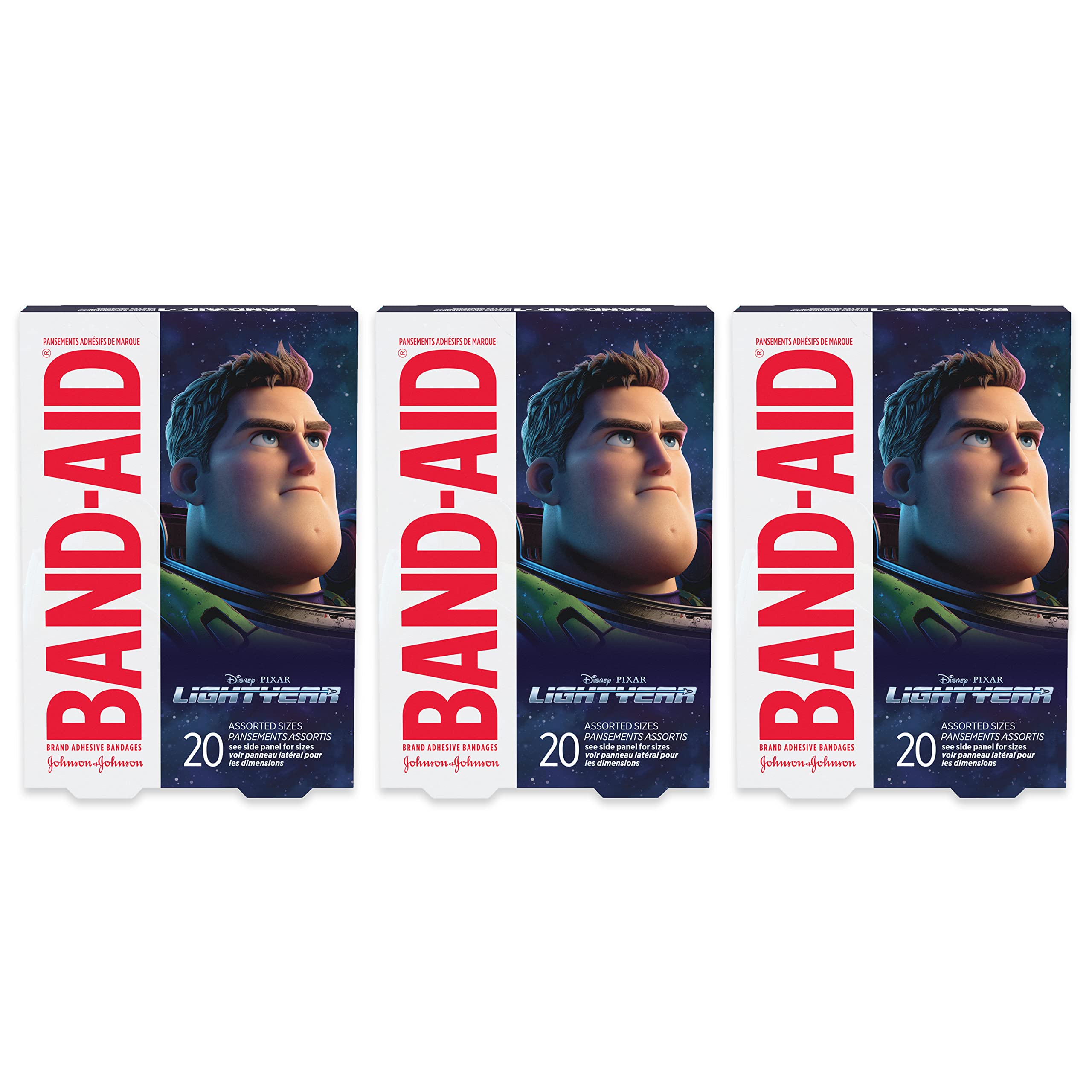 Band-AidBrand Adhesive Bandages for Minor Cuts & Scrapes, Wound Care Featuring Disney/Pixar Lightyear Characters for Kids and Toddlers, Assorted Sizes, 3 x 20 ct