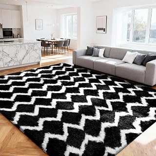 Flauschiger Teppich 160 x 230 cm Waschbar Anti-Rutsch für Wohnzimmer