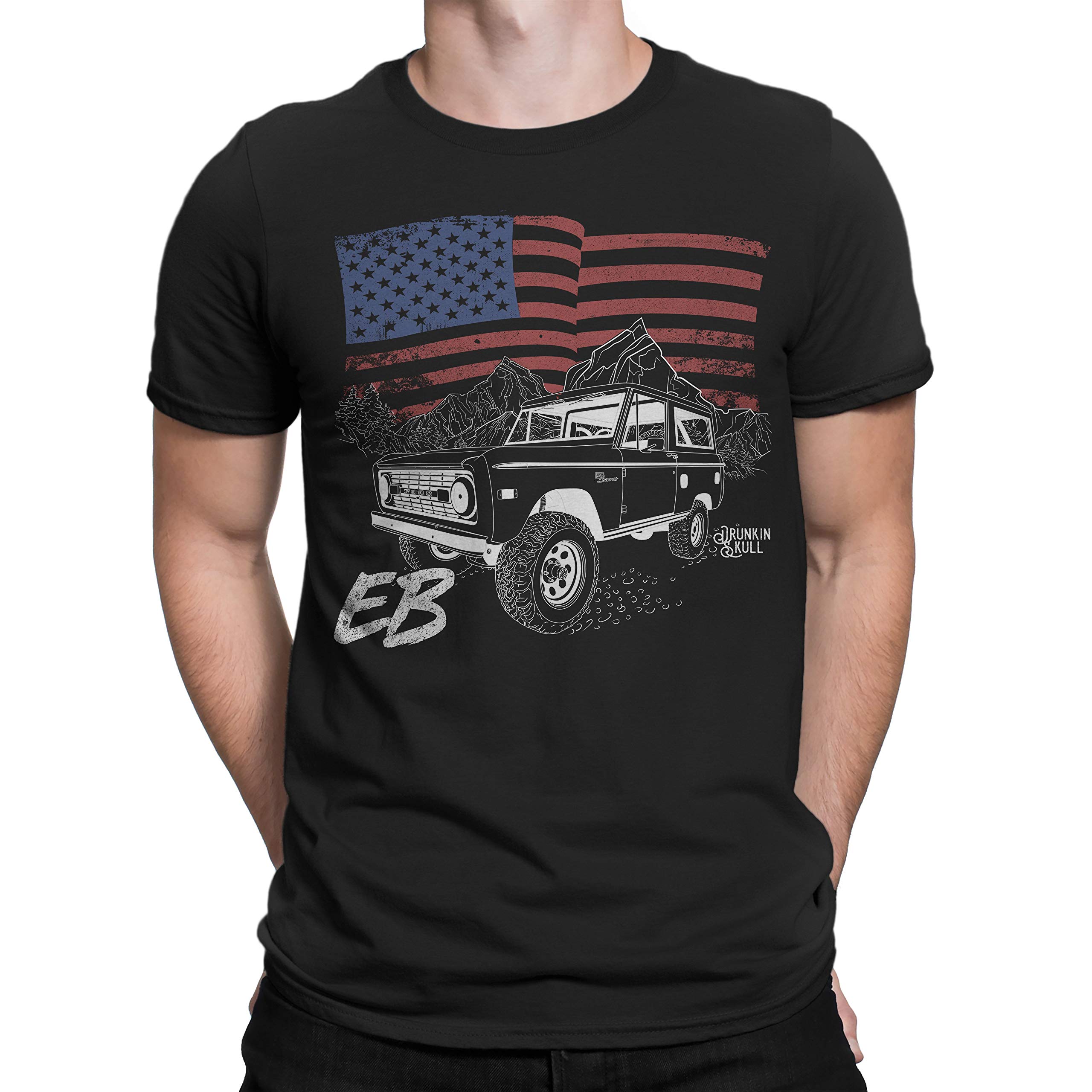 DRUNKIN SKULL Early Bronco EB, American Flag T-Shirt - Multiple Colors
