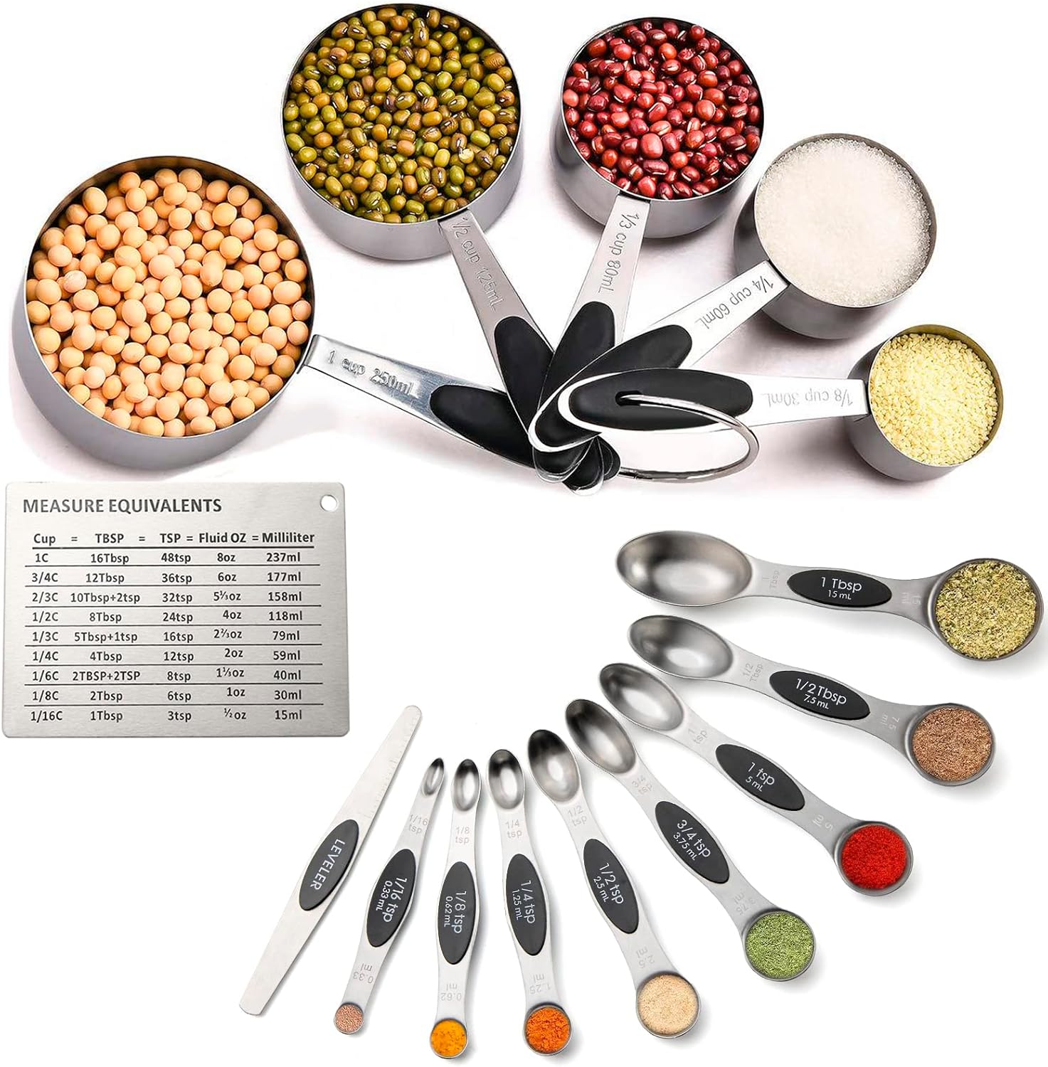 Measuring Cups and Spoons Set, Stainless Steel Measuring Cups, Doublesided Stainless Steel