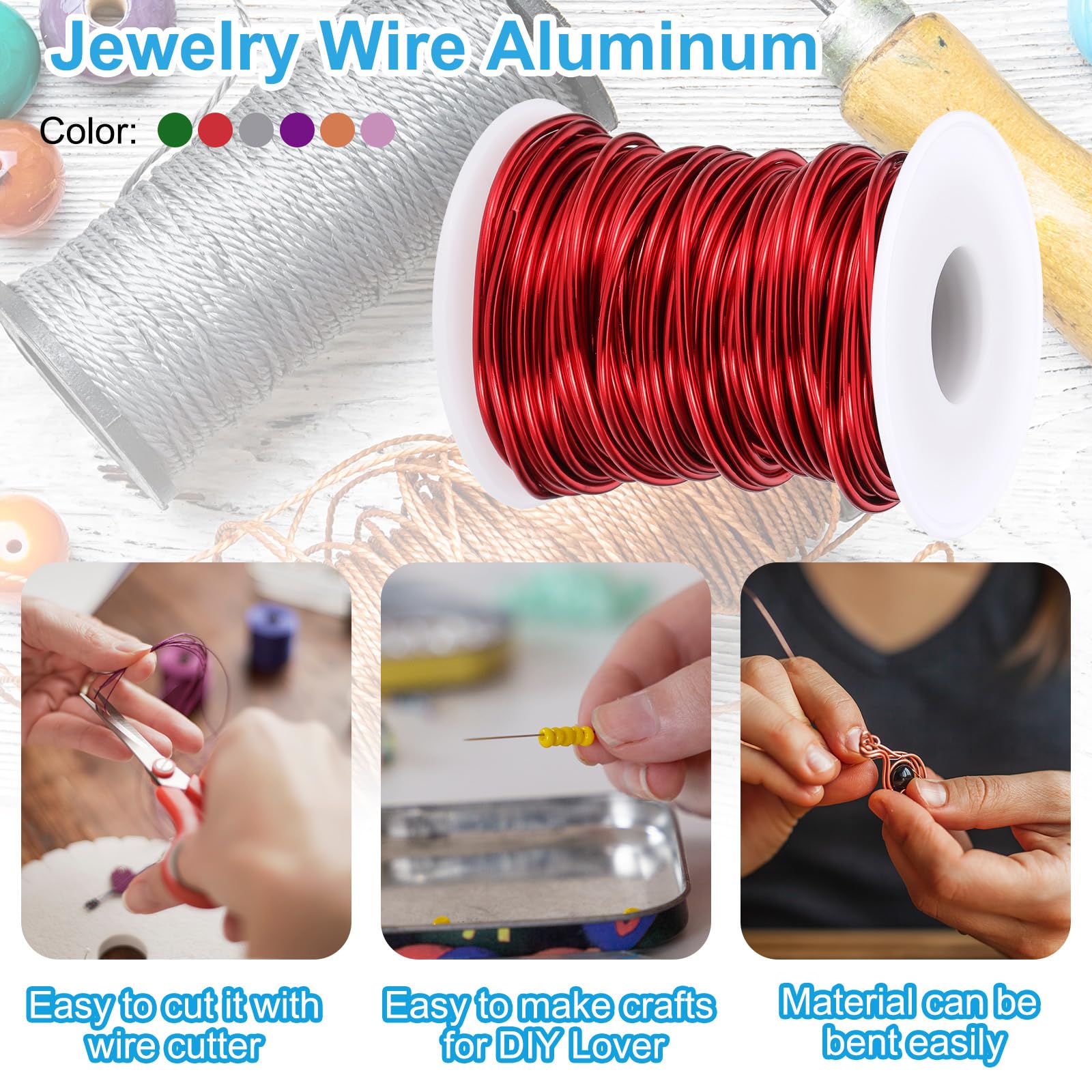 PATIKIL 12 Gauge 2 mm Aluminium Basteldraht, 49,2 ft Metall Draht 6 Rollen Armatur Biegedraht für Schmuckherstellung Metall Wicklung DIY, Grün/Hellrosa/Roségold/Rot/Saphirblau/Silber