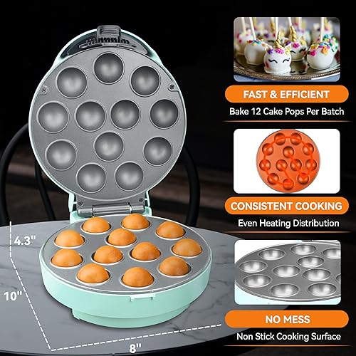 Miniatura 3 de Baker's Friend Juego de máquina para hacer pasteles con soporte para tartas, palos y tenedor, capacidad de 12 paletas para tartas, aguamarina