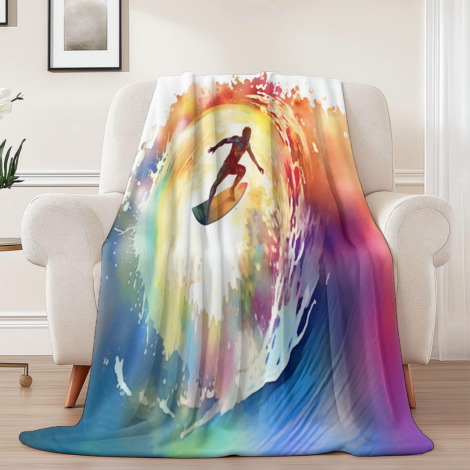 Acuarela Espacio Movimiento Manta gruesaBlanco - Cálida, Suave y esponjosa,220 x 240 cm Mantas de Invierno Suaves y esponjosas para Usar como Manta de sofá o sillón