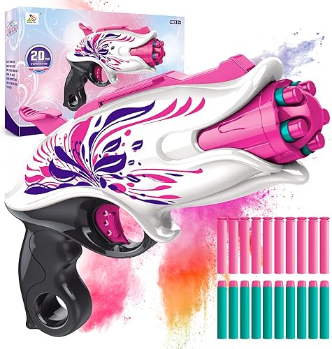 Blaster de juguete de bala suave, con 8 dardos en barril giratorio, 20 dardos de espuma suave y cebado de acción de perno, lanzador de espuma de