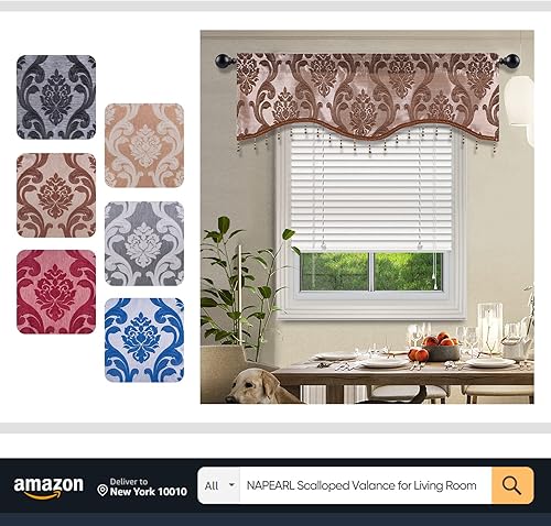 Miniatura 7 de NAPEARL Cenefas de ventana para sala de estar, cortinas de cenefa de lujo jacquard para ventanas, cenefa de cascada con bolsillo para barra marrón