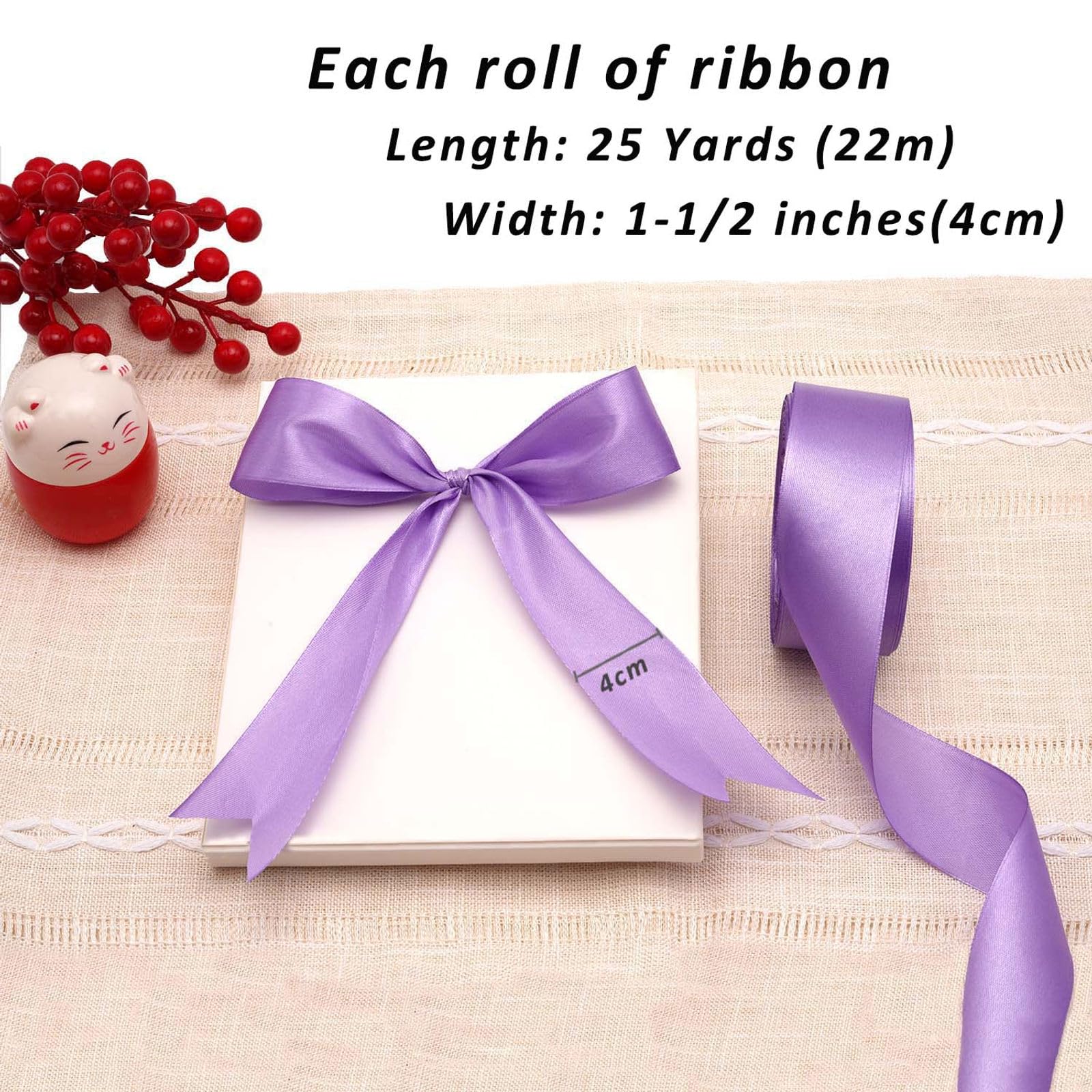 Baocuan - Cinta De Satén Roja De 3,8 Cm, 45,7 Metros, Rollo De Cintas De Tela Sólida Para Invitaciones De Boda, Ramos De Novia, Costura, Decoración De