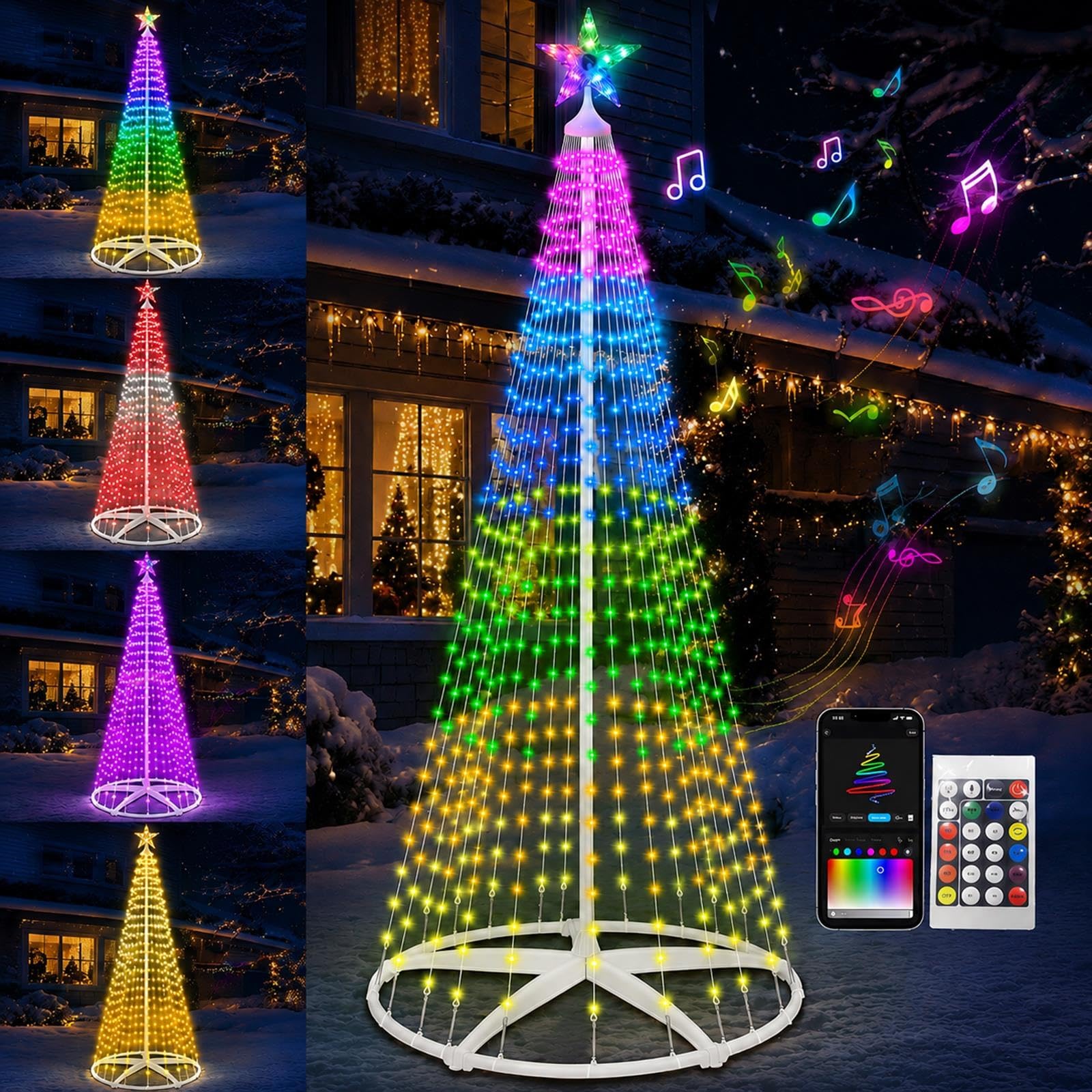 Albero di Natale a Cono LED Smart con Puntale a Stella RGB per Giardino
