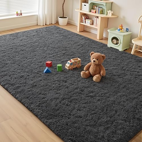 Miniatura 3 de Alfombra de Área Suave y Esponjosa Shag de 5 x 7 pies, Alfombra de Felpa Peluda Antipelusa para Dormitorio, Sala de Estar, Guardería, Habitación
