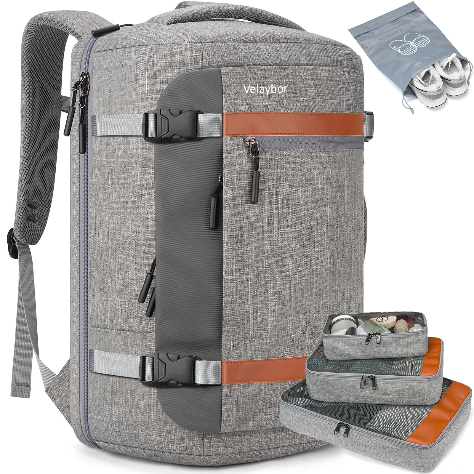 Velaybor 42L Travel Backpack with 4 Packing Cubes, TSA Friendly Flight Approved Carry-On Bag, Water-Resistant Weekender Business Backpack for Men