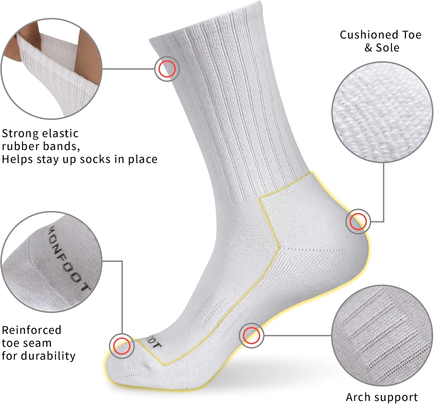 MONFOOT Men's/Women's 3-6 Pairs Cotton Daily Crew Socks, Multipack