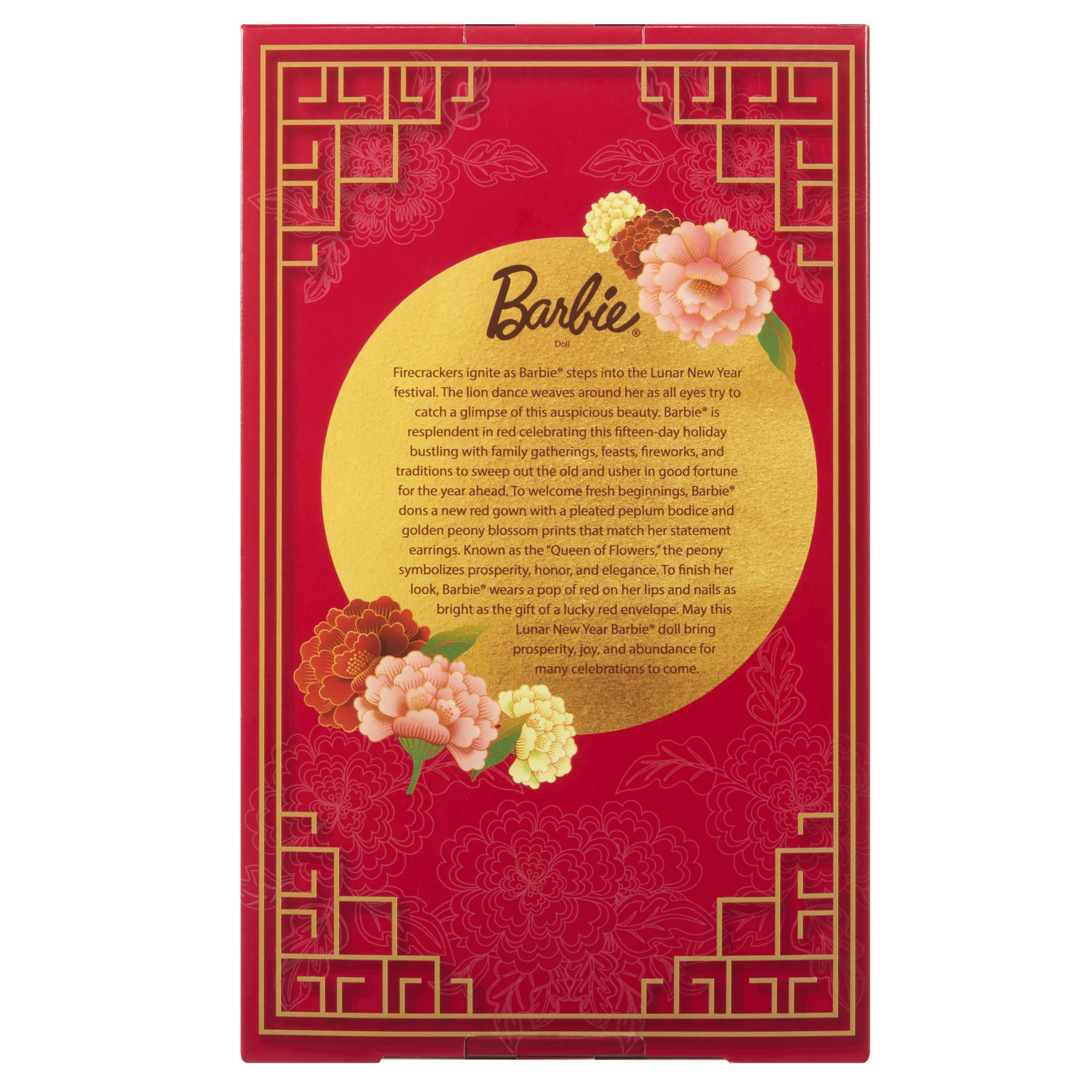 Barbie Signature Lunar New Year 2026 Księżycowy Nowy Rok Lalka kolekcjonerska, czerwona sukienka w złociste piwonie, kolekcjonerska zabawka na święta dla dzieci 6+ i kolekcjonerów, JJX83