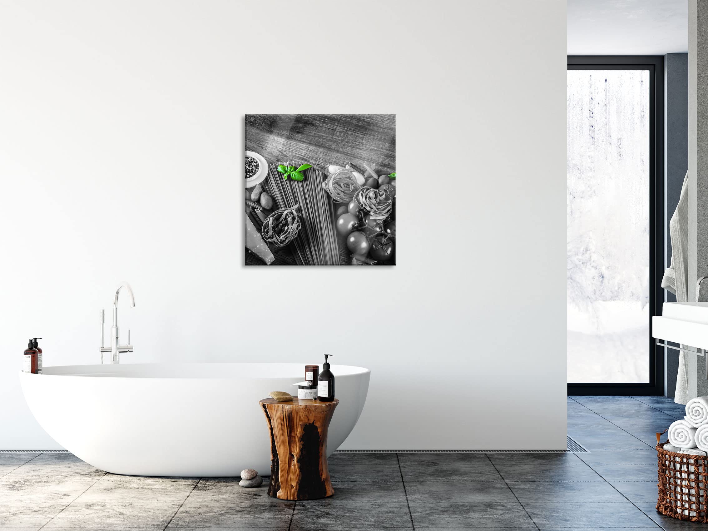 Pixxprint Glasbild, Wandbild auf Echtglas, Pasta mit frischen Gewürzen, 80x80 cm, inkl. Aufhängung und Abstandshalter