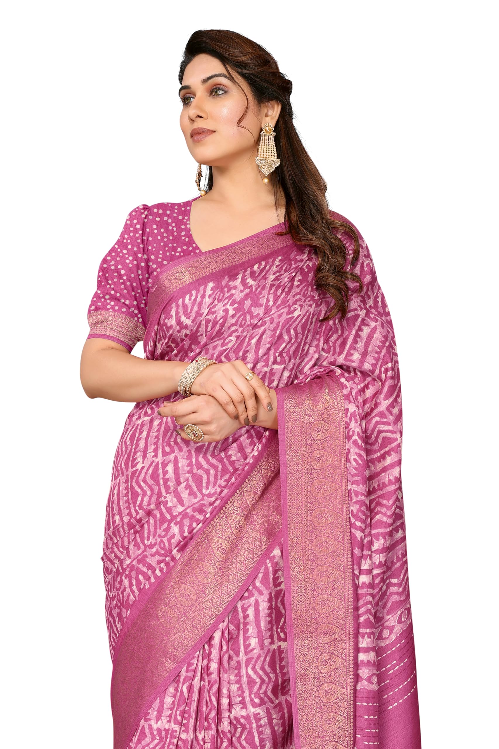 mirchi fashion Women's Silk Blend Batik Printed Saree with Blouse Piece-picture-34