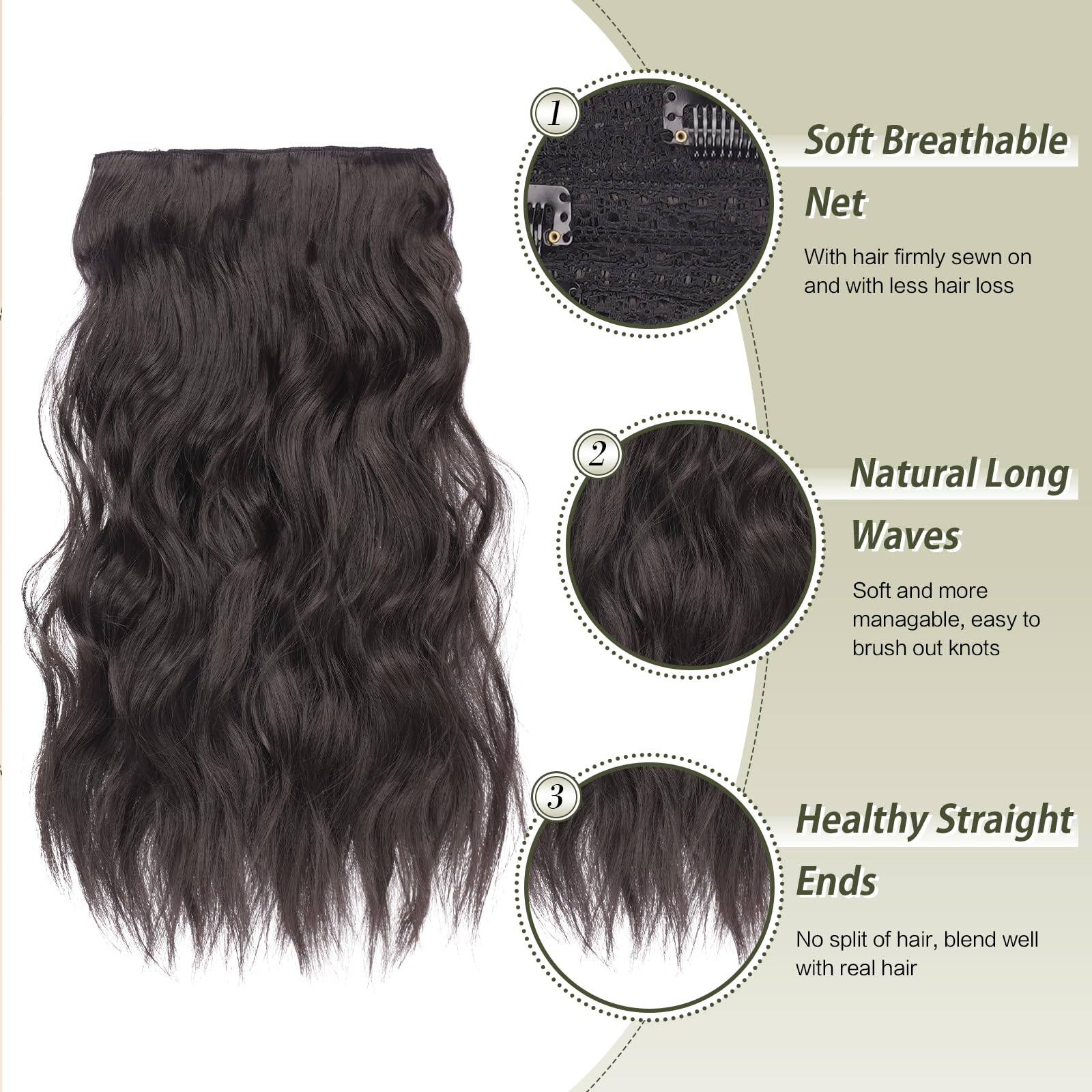 FESHFEN Clip in Hair Extensions 4PCs Long Wavy Thick Hair Piece Highlighted Full Head Synthetic Natural Curly Natural Black Extension for Women 16 Inch - Image 3