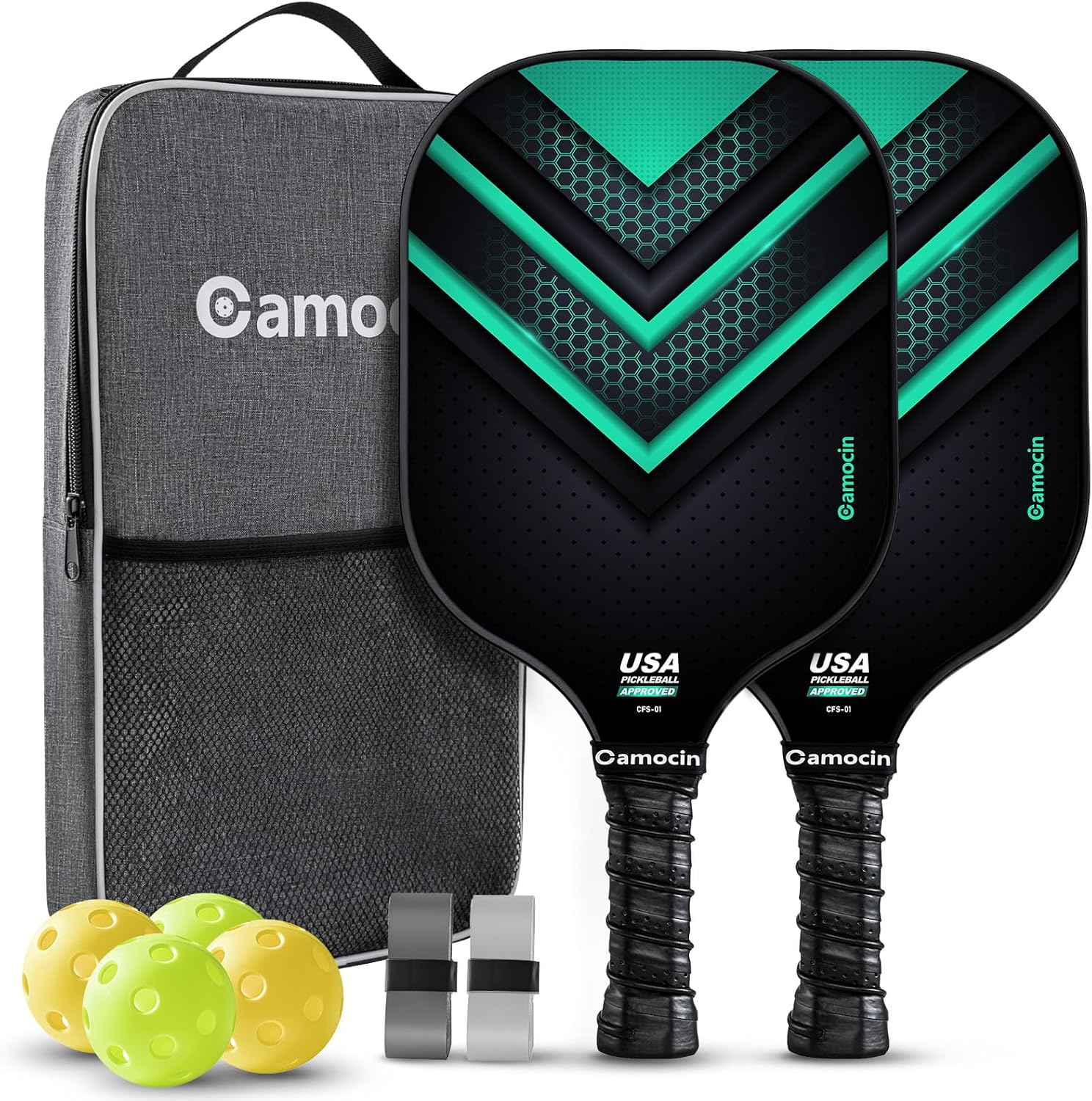 Conjunto de 1 | 2 | 4, fibra de vidro aprovada pela USAPA | Conjunto de pickleball de fibra de carbono com raquetes de bola de pickle, bolas e bolsa de pickleball, conjunto de remo leve para homens e