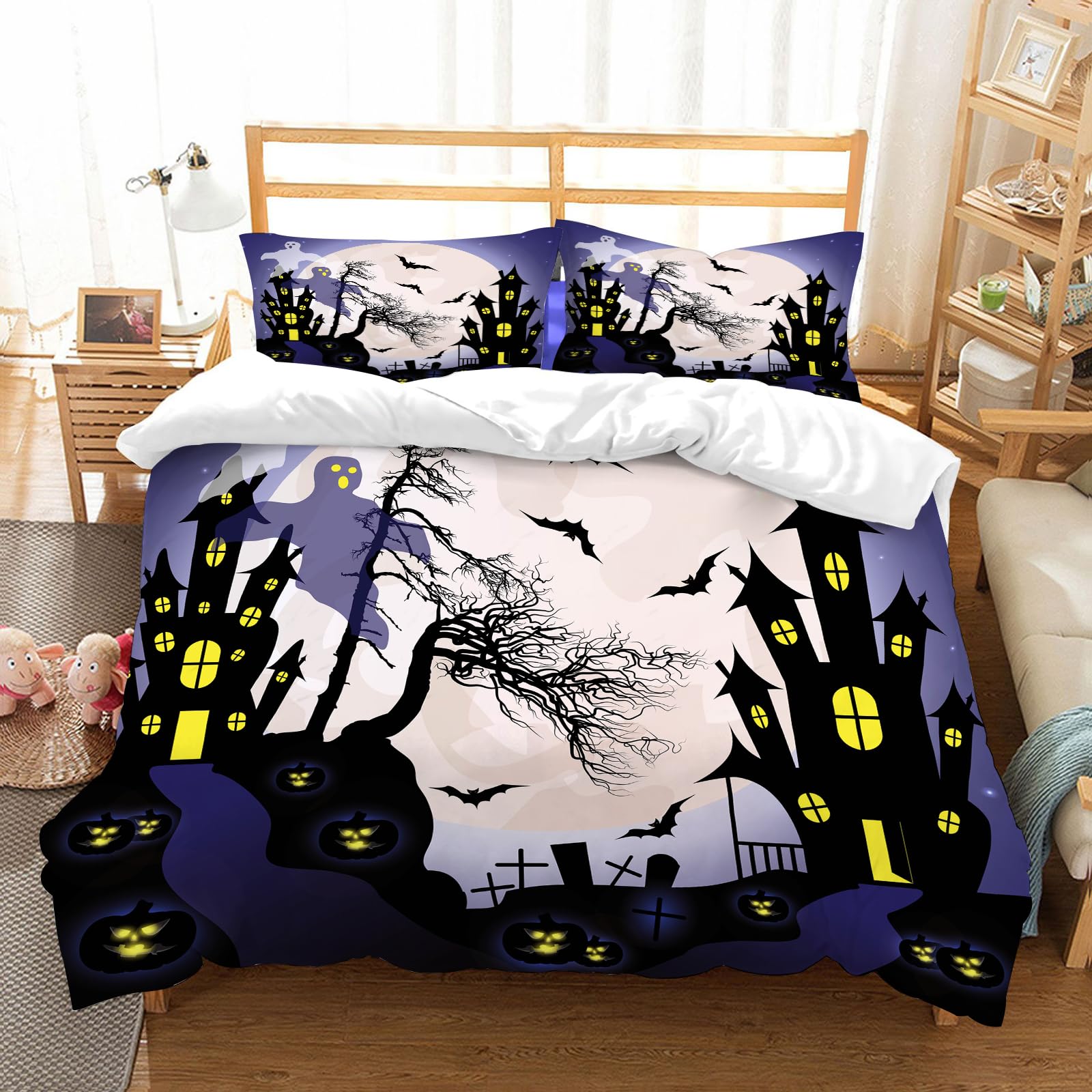 Parure de lit Halloween 200x228 en microfibre douce et infroissable avec taies
