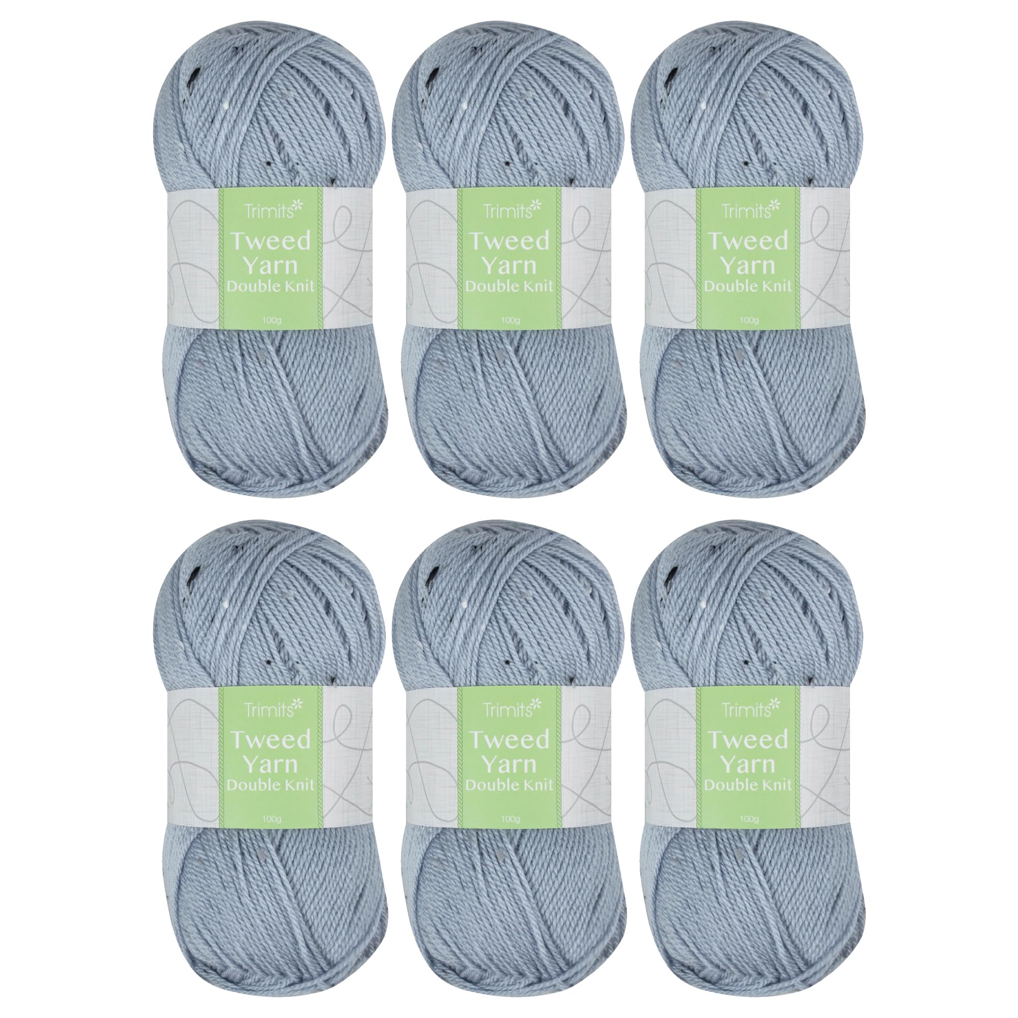Trimits Tweed Double Knit Acrylic Yarn Wool for Knitting and Crochet - 6 x 100g (280 metres) - Soft Touch Easy Care Machine Washable DK Yarn, Oeko-TEX Certified Acrylic Viscose Blend, Grey