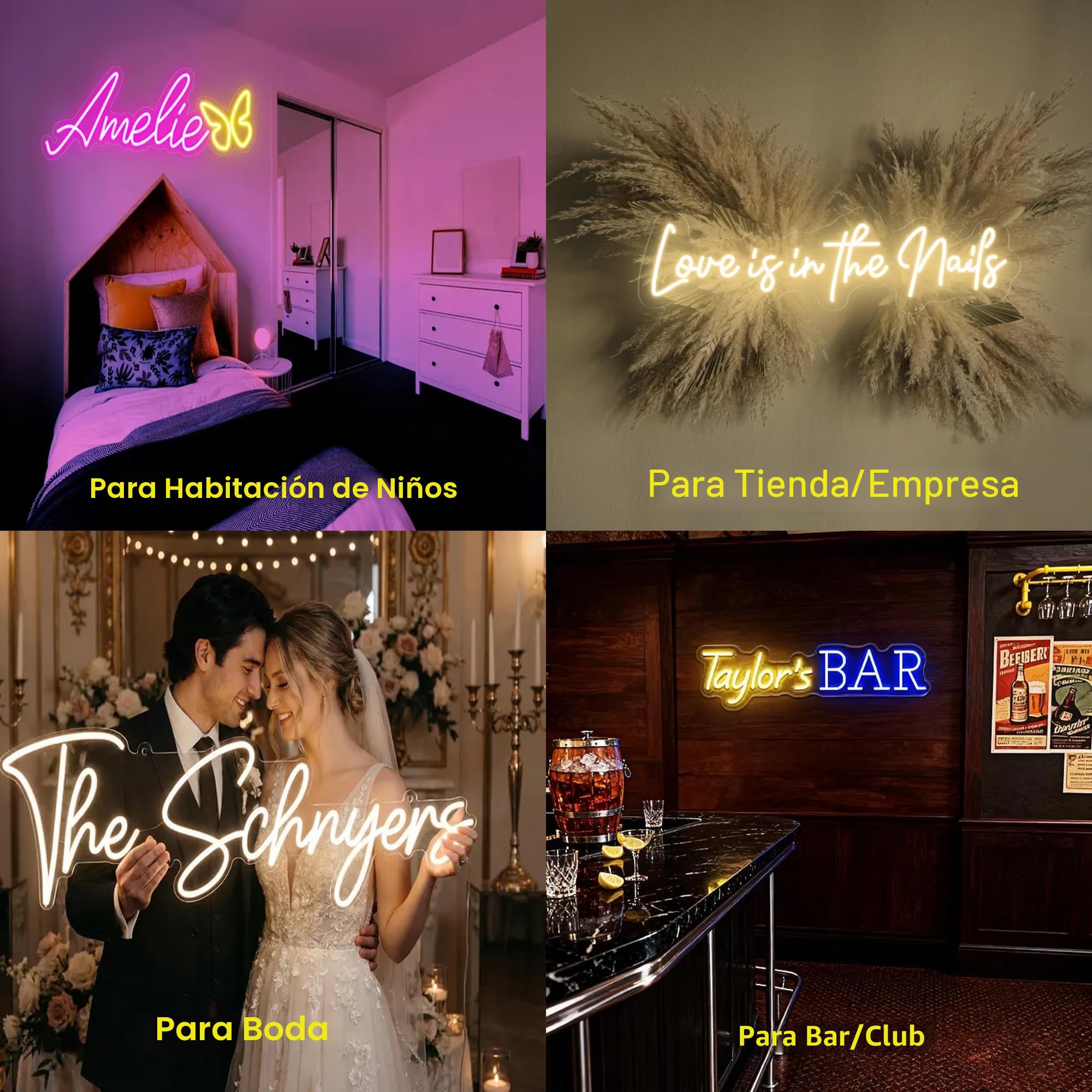 Aslanka Letreros de neón LED personalizados, letreros de neón personalizados para decoración de pared, bar, dormitorio, boda, cumpleaños, hogar, salón, signos de luz (30-160 cm, texto de 1-3 líneas)