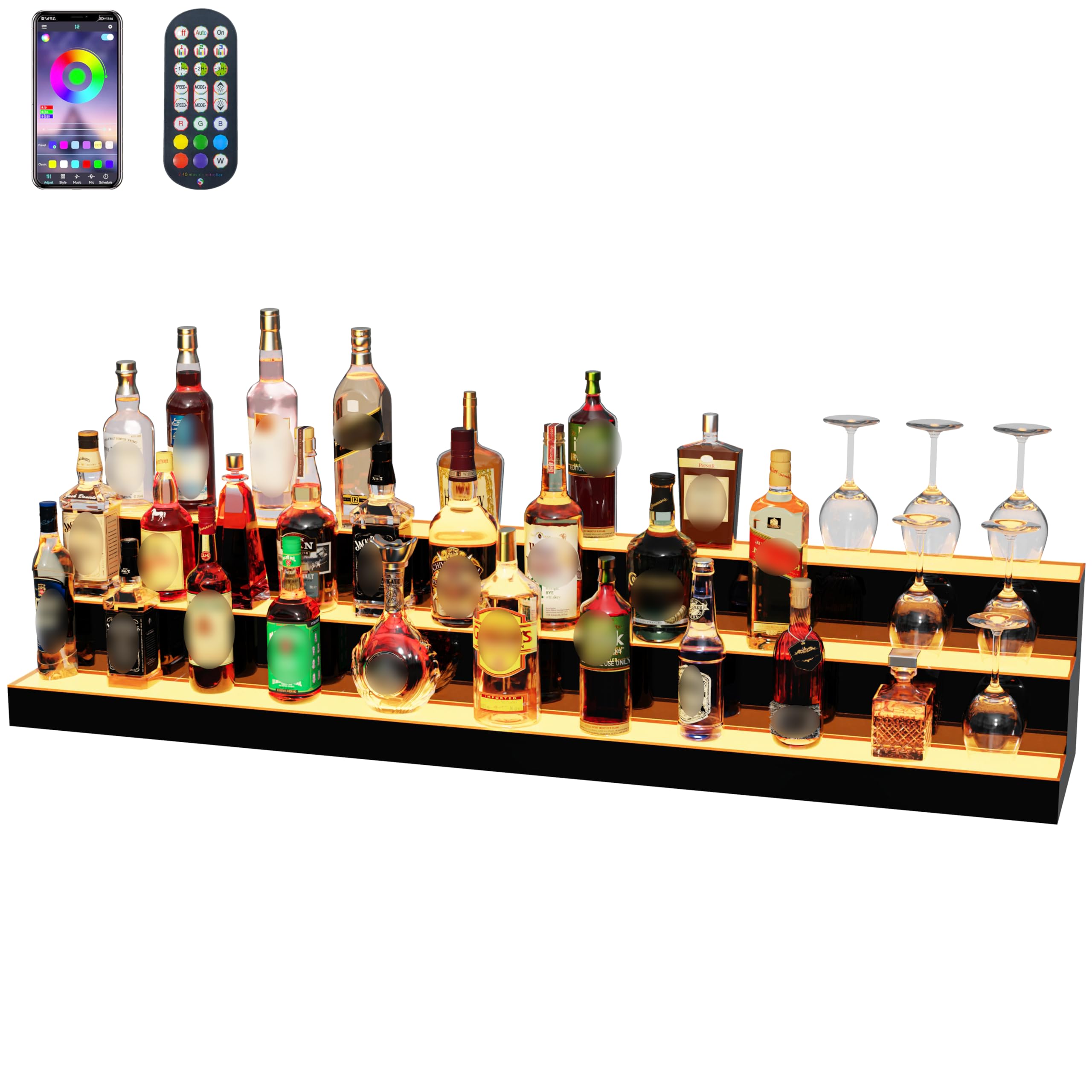 MESAlLUP 60 Inch 3 Tier Lighted Liquor Bottle Display Shelf LED Bar Shelves with Remote Control Mulit Color