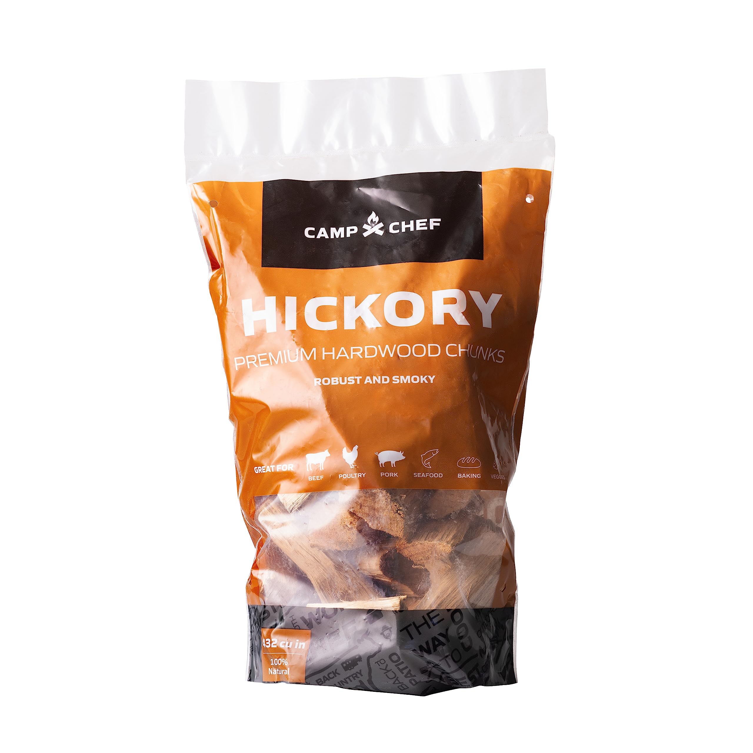 Camp Chef Premium Hardwood Chunks - Wood Chunks for Smoking &amp; Outdoor Grilling - Compatible with Pellet Grills, Smokers &amp; Barbecues - Made in The USA - Hickory, 432 cu in