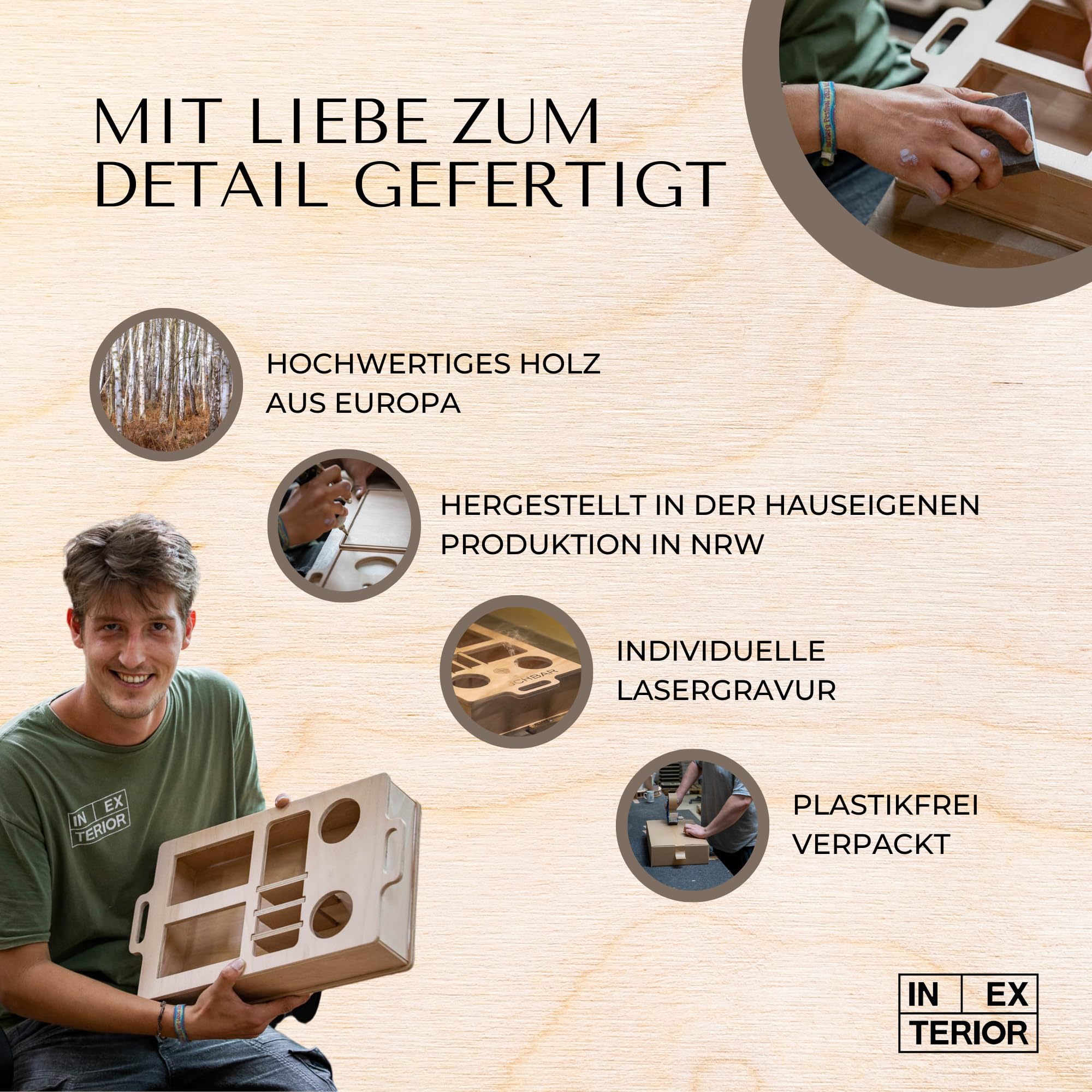 INEXTERIOR CouchBar Double - PERSONALISIERBAR - handgefertigt in Deutschland - Snackschalen und Flaschenhalter - Couchbutler couchorganizer Sofaorganizer Sofaablage Tablett Couchbutler (Design 2)