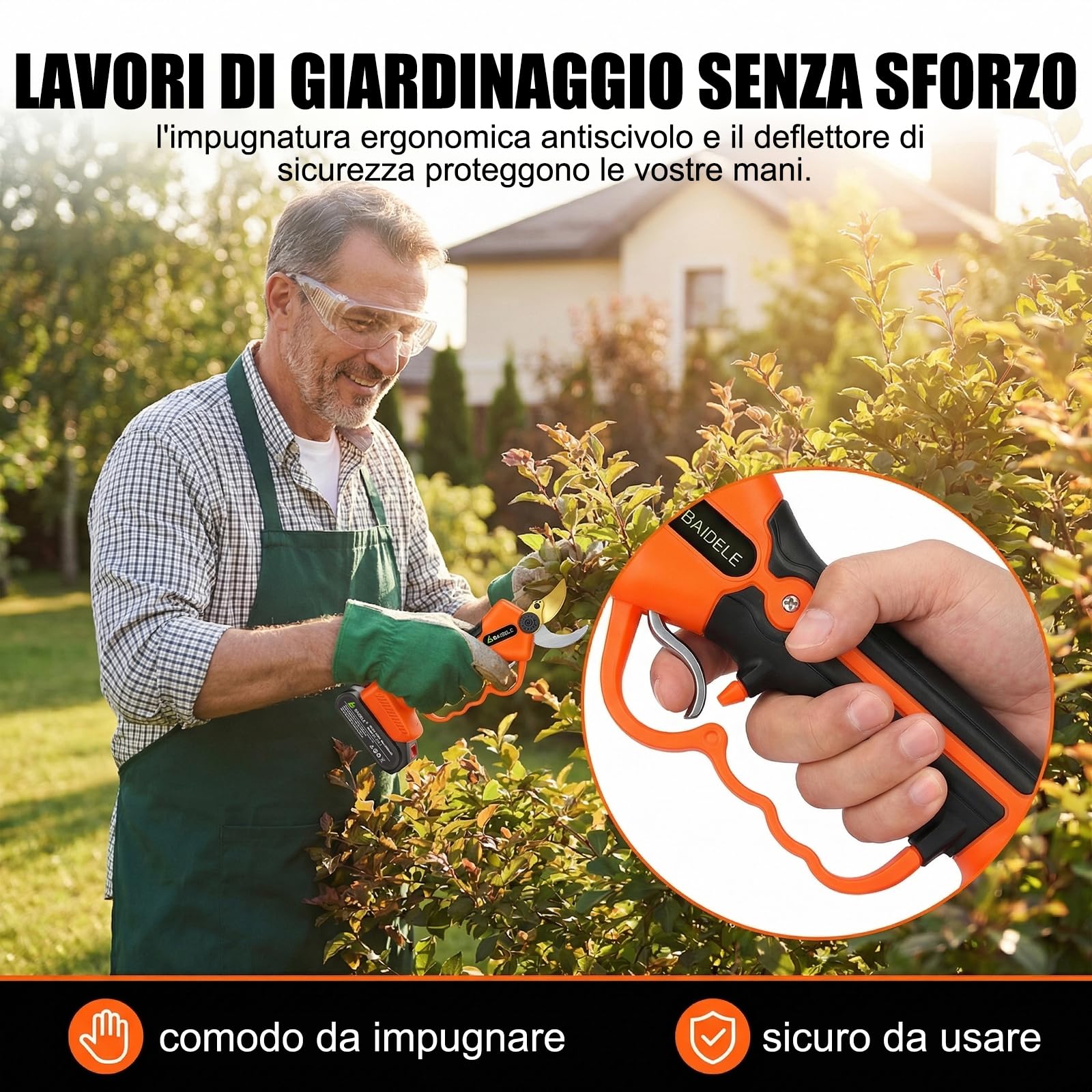 Forbici Potatura Elettriche 35mm, 600W Forbici Potatura a Batteria con 2 Batterie al Litio da 2,0 Ah, 8 Ore di Autonomia, Impugnatura Antifatica, Ideale per La Potatura in Giardino, Frutteto e Vigneto