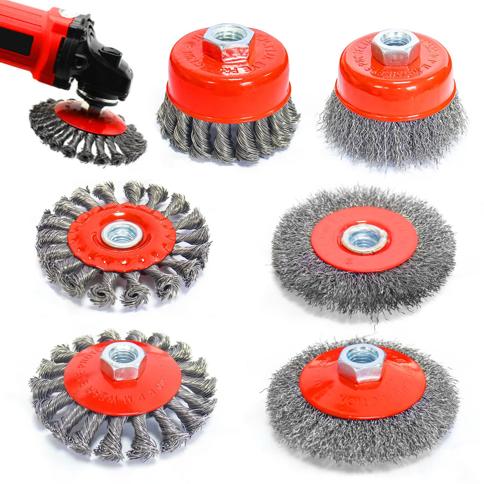 6 Pcs Angle Grinder Wire Brush Accessories for Angle Grinder Diameter 75mm and 100mm with M14 Models for Drill Grinding Polishing Sanding Rust Removal Deburring