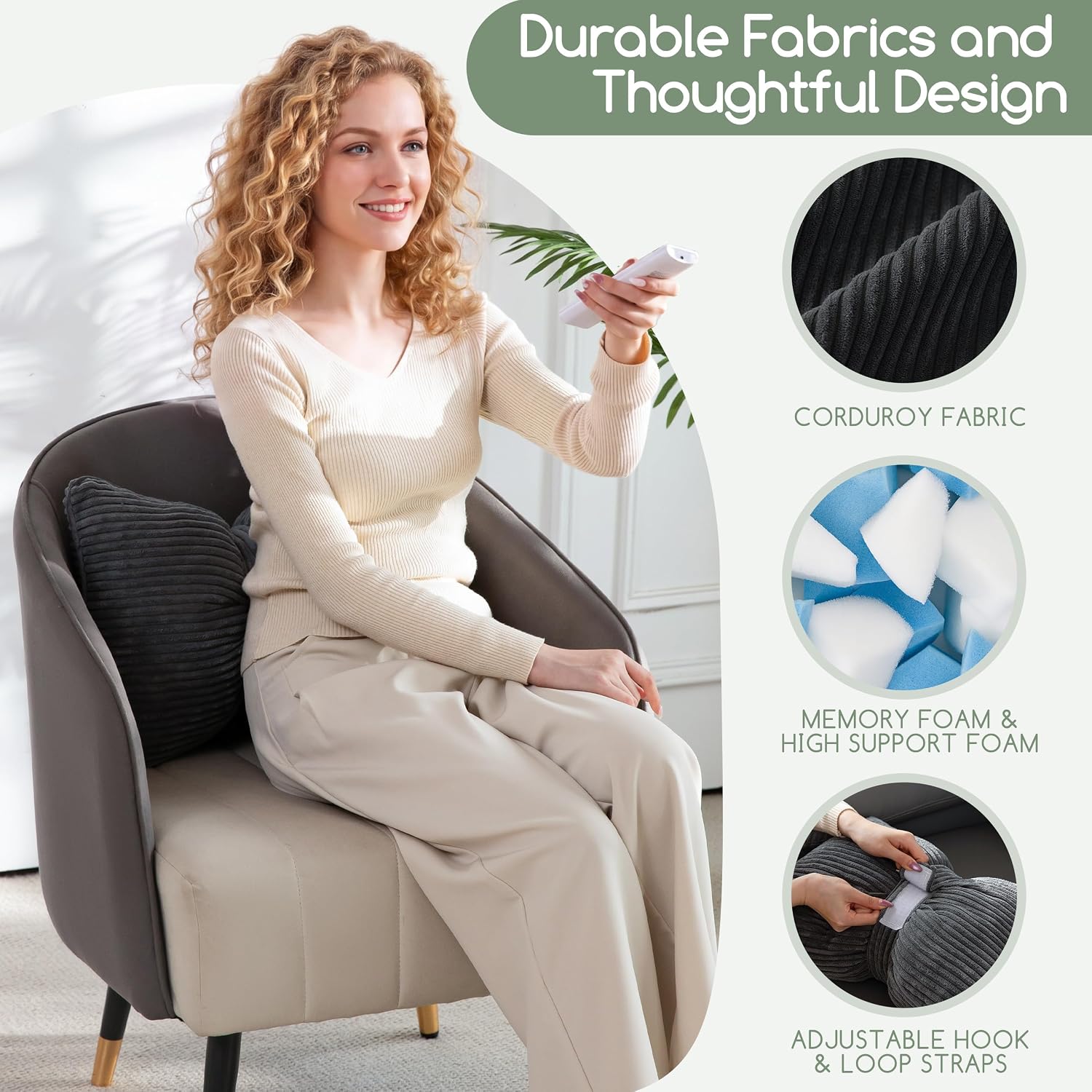 HIGOGOGO Lumbar Support Pillow for Recliner Chair, Bow Knot Shaped Back Support Cushion, Striped Corduroy Soft Decorative Lumbar Pillow for Office Chair, Sofa, Car, Bed, Living Room - Dark Grey