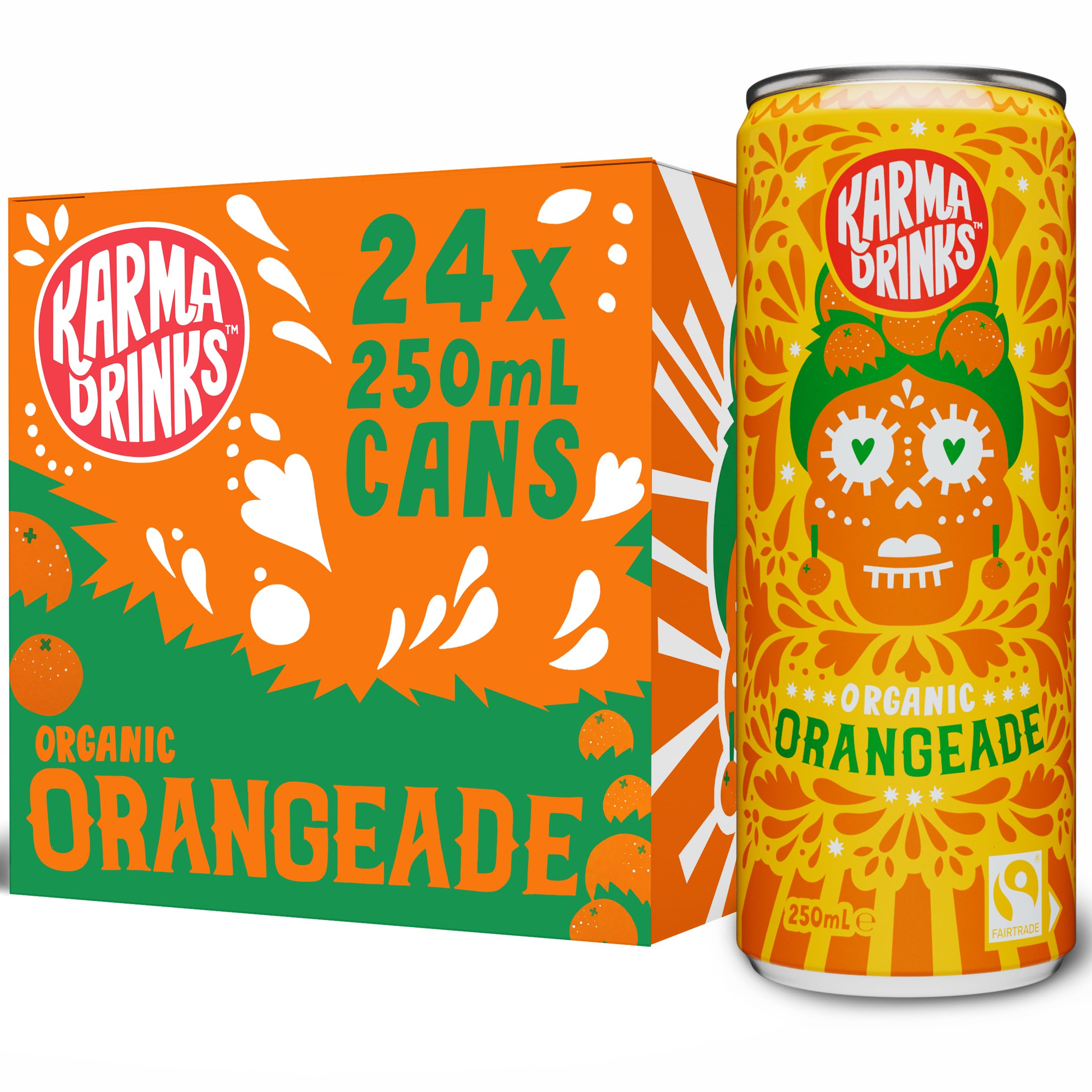 Karma Drinks Orangeade Flavoured Fizzy Soft Drink, 24 x 250ml Cans