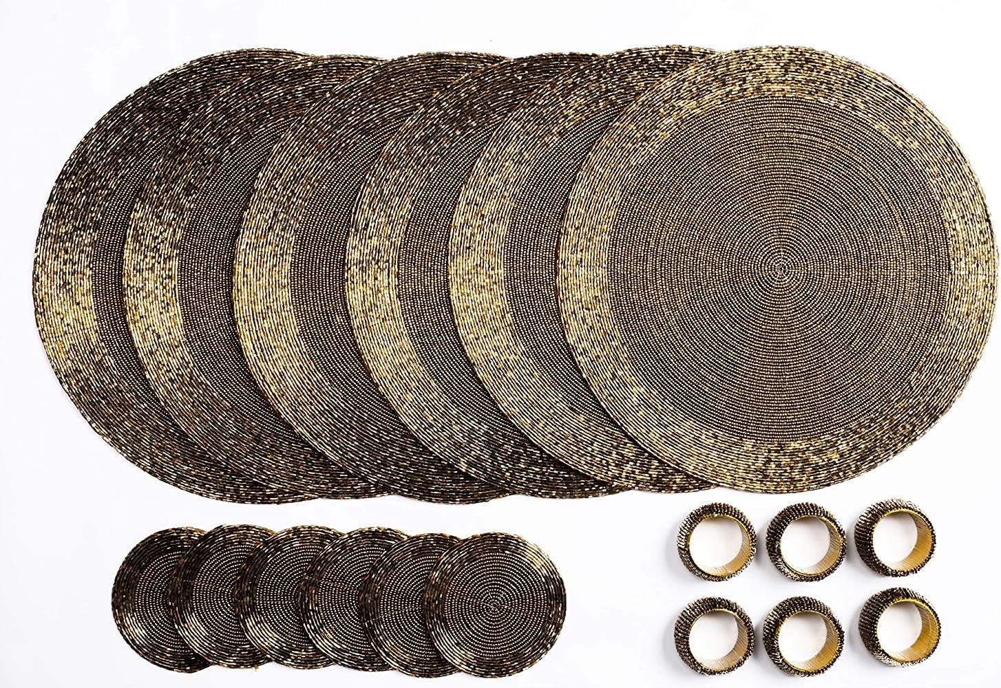 Round Placemats and Coasters Set of 6 Braided Woven Table