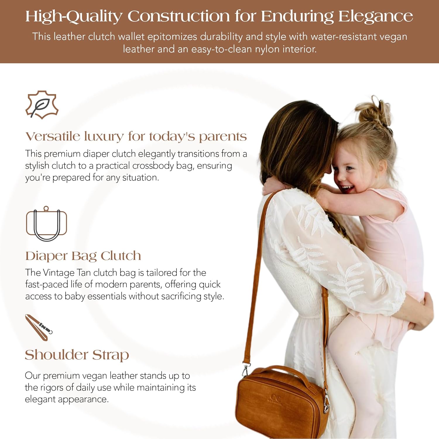Citi Collective Diaper Bag Clutch - Stylish & Eco-Friendly Vegan Leather Solution for On-the-Go Parents Vintage Tan
