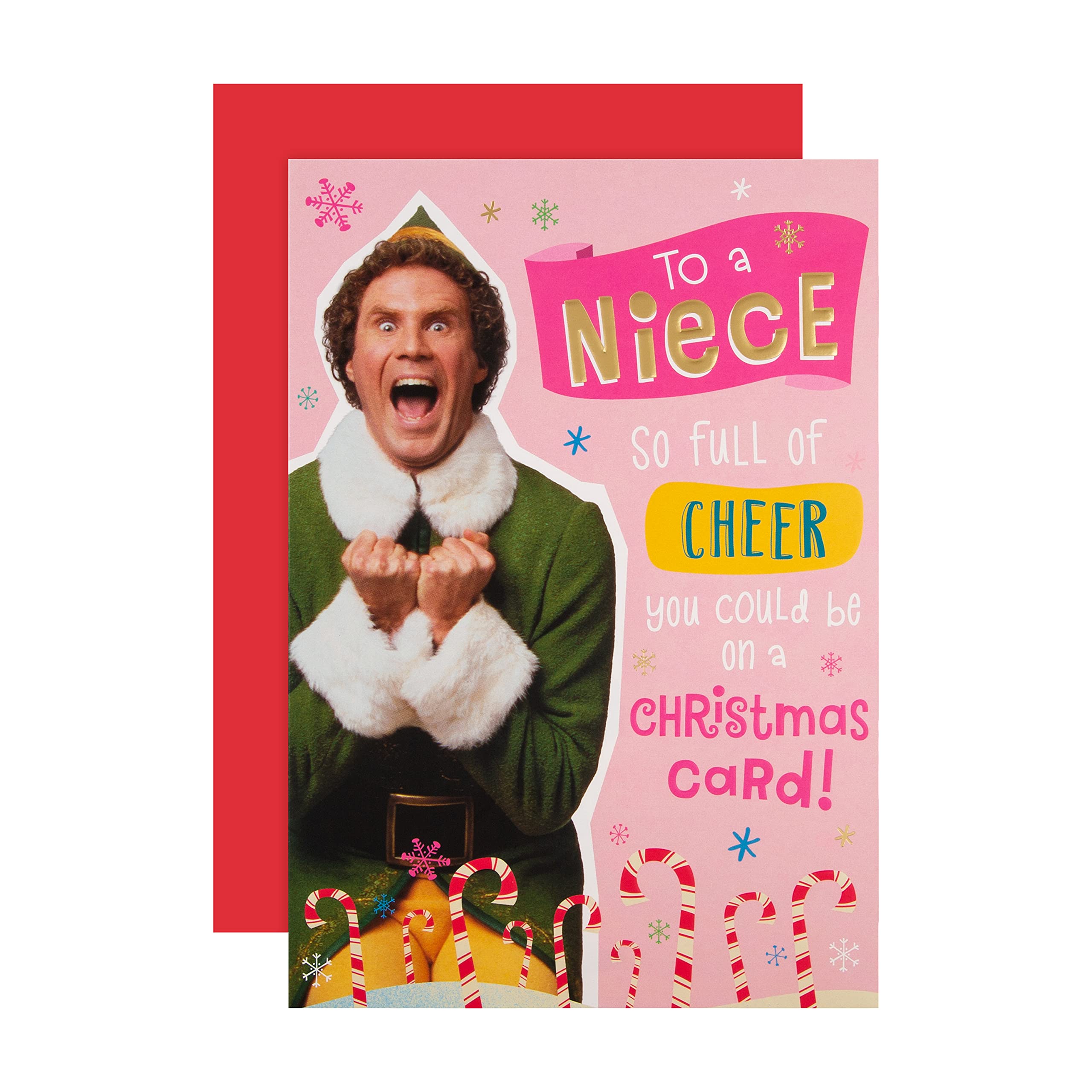 Hallmark Christmas Card for Niece - Funny Warner Bros Elf Design