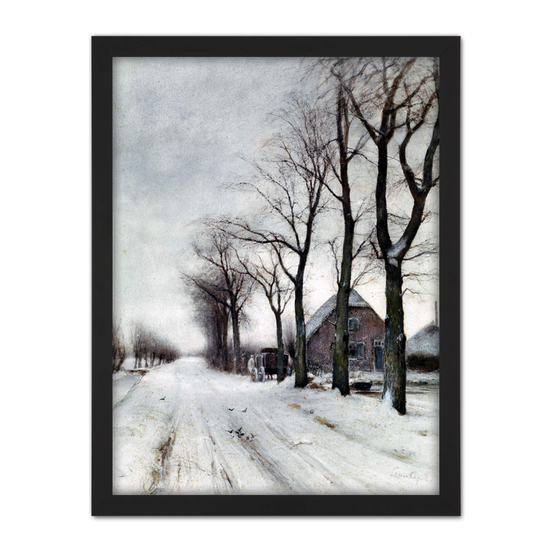 Artery8 Louis Apol Winter Landscape Farm Lane Painting Artwork Framed Wall Art Print 18X24 Inch