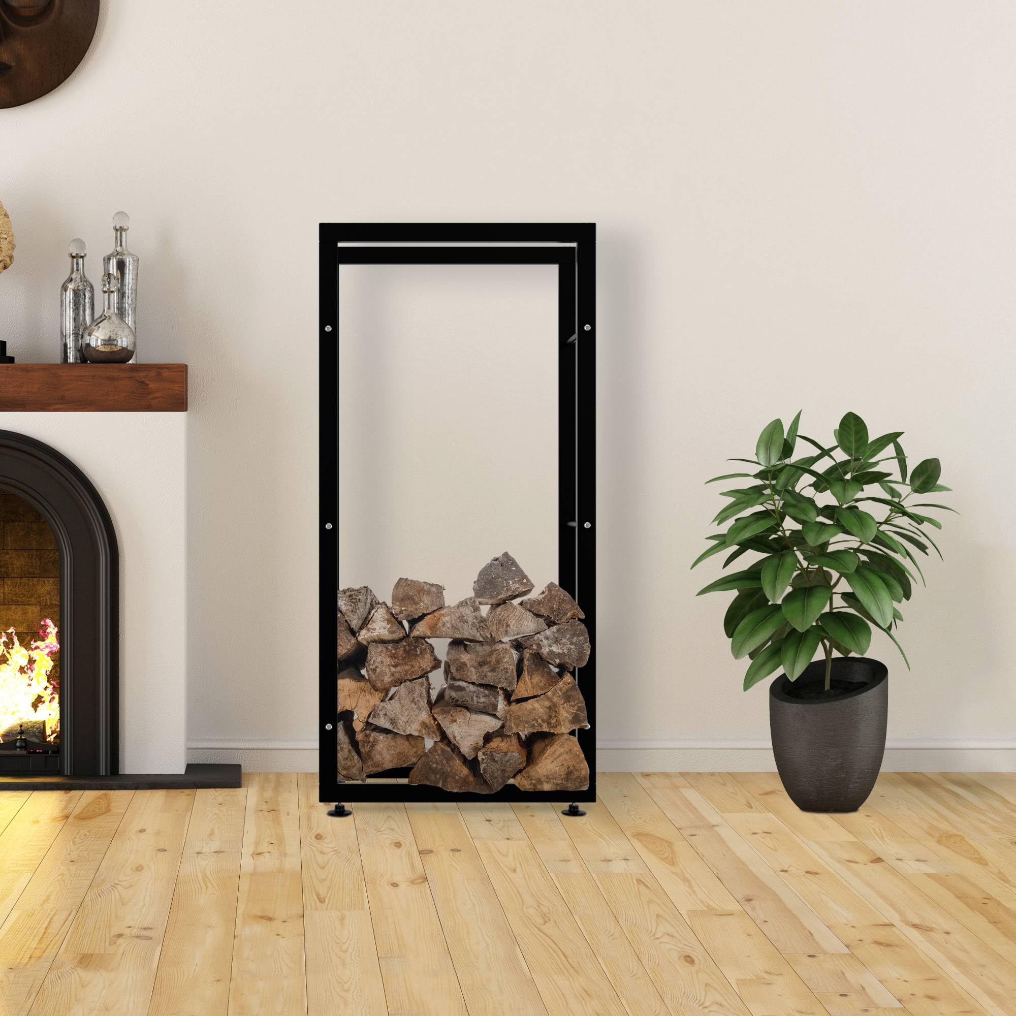 CLP Esclusivo portalegna KERI V2 in Metallo, seconda Scelta, 8 Misure, 2 Colori, Nero, 25x60x125 cm