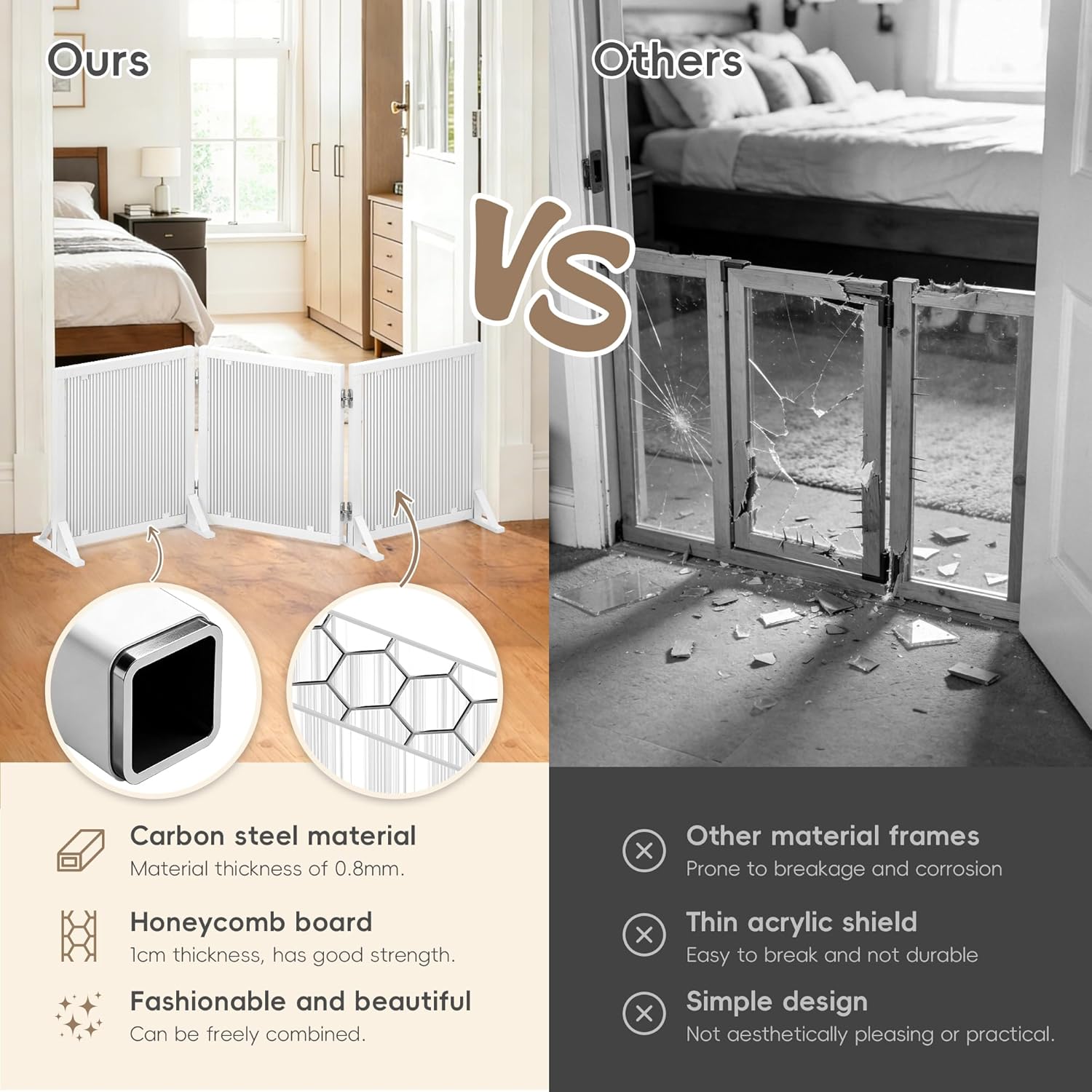 Short Dog Gate 15.7Inch High, Free Standing Dog Gates for Doorways, Pet Gate Indoor for Small Medium Dogs, Foldable Freestanding Puppy Gate for Stairs Kitchen 3 & 4 Panel