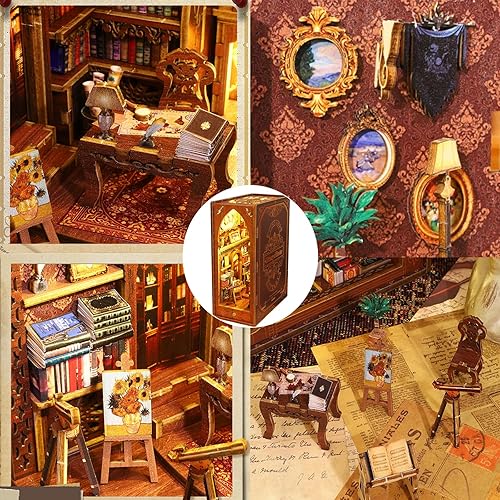 Miniatura 5 de Kit de rincón de libros, rompecabezas de madera 3D para casa de muñecas, rincón de libros, callejón de decoración, kit de modelo de construcción en
